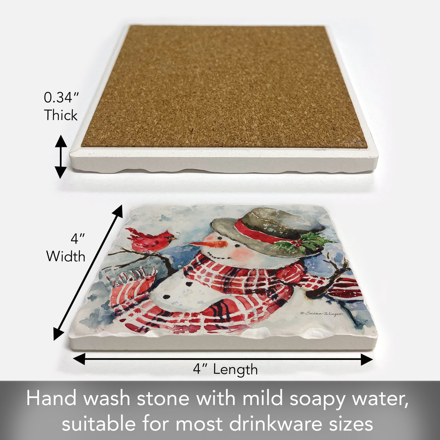 Thirstystone Red Plaid Snowman Single Tumbled Tile Coaster Manufactured in The USA Decorative, Stylish, Craft Your Own Collection
