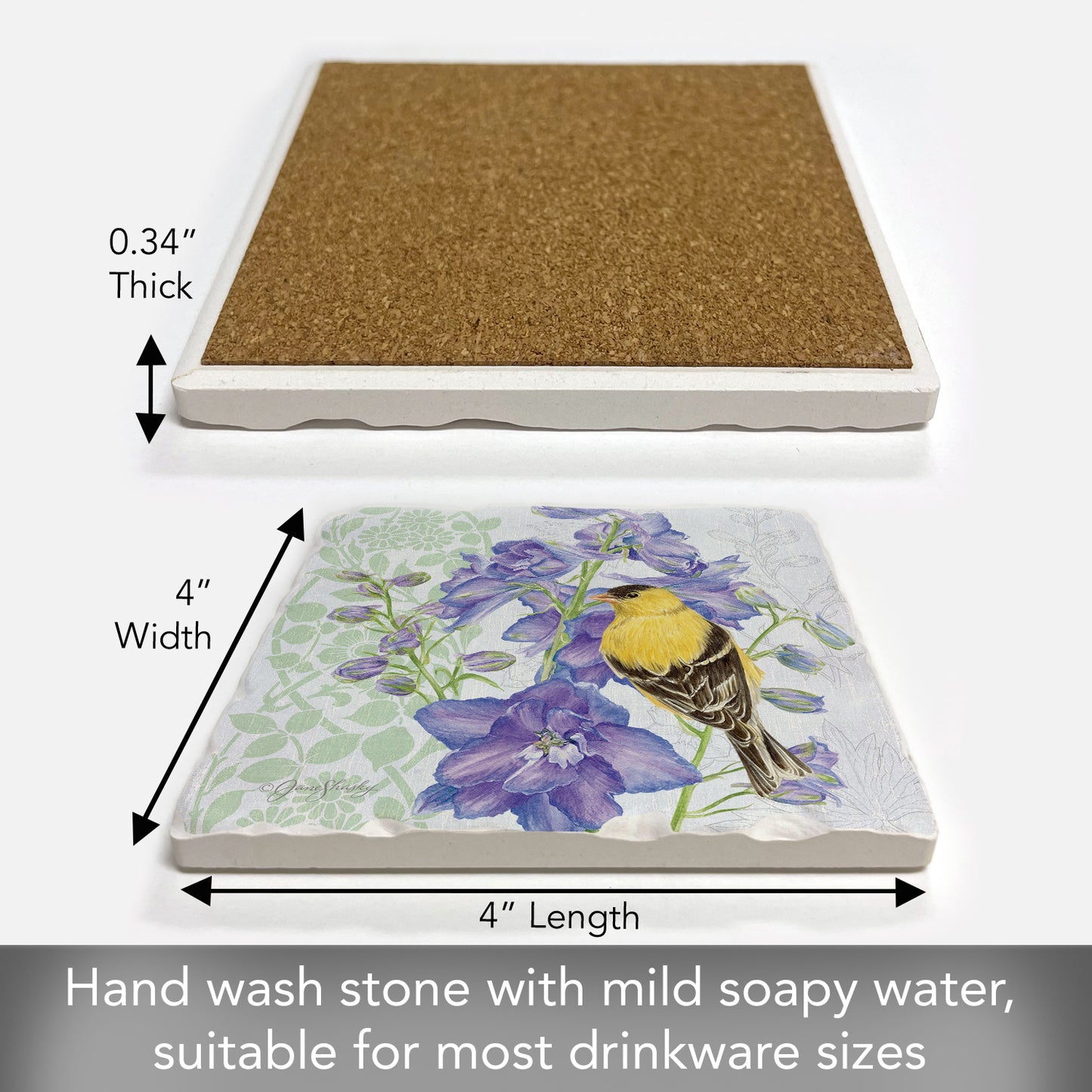 Thirstystone Delphinium Birdhouse Single Tumbled Tile Stone Coaster with Protective Cork Backing Manufactured in The USA 4" Square, Artistic, Easily Wipes Clean