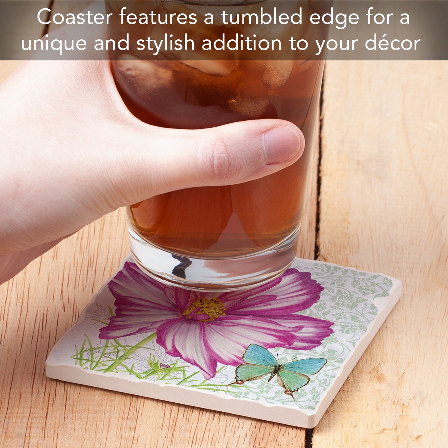 Thirstystone Cosmos Single Tumbled Tile Stone Coaster with Protective Cork Backing Manufactured in The USA 4" Square, Artistic, Easily Wipes Clean