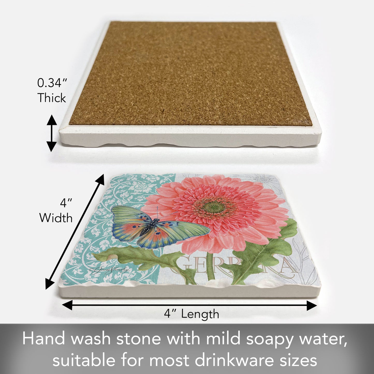 Thirstystone Gerber Daisy Single Tumbled Tile Stone Coaster with Protective Cork Backing Manufactured in The USA 4" Square, Artistic, Easily Wipes Clean