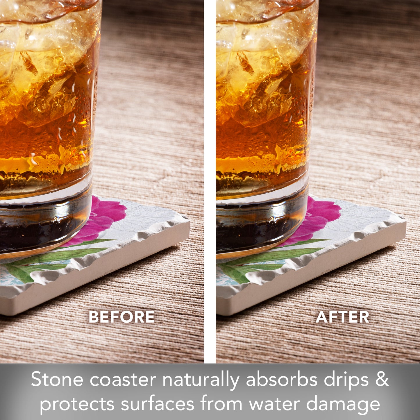 Thirstystone Botanical Peony Single Tumbled Tile Stone Coaster with Protective Cork Backing Manufactured in The USA 4" Square, Artistic, Easily Wipes Clean