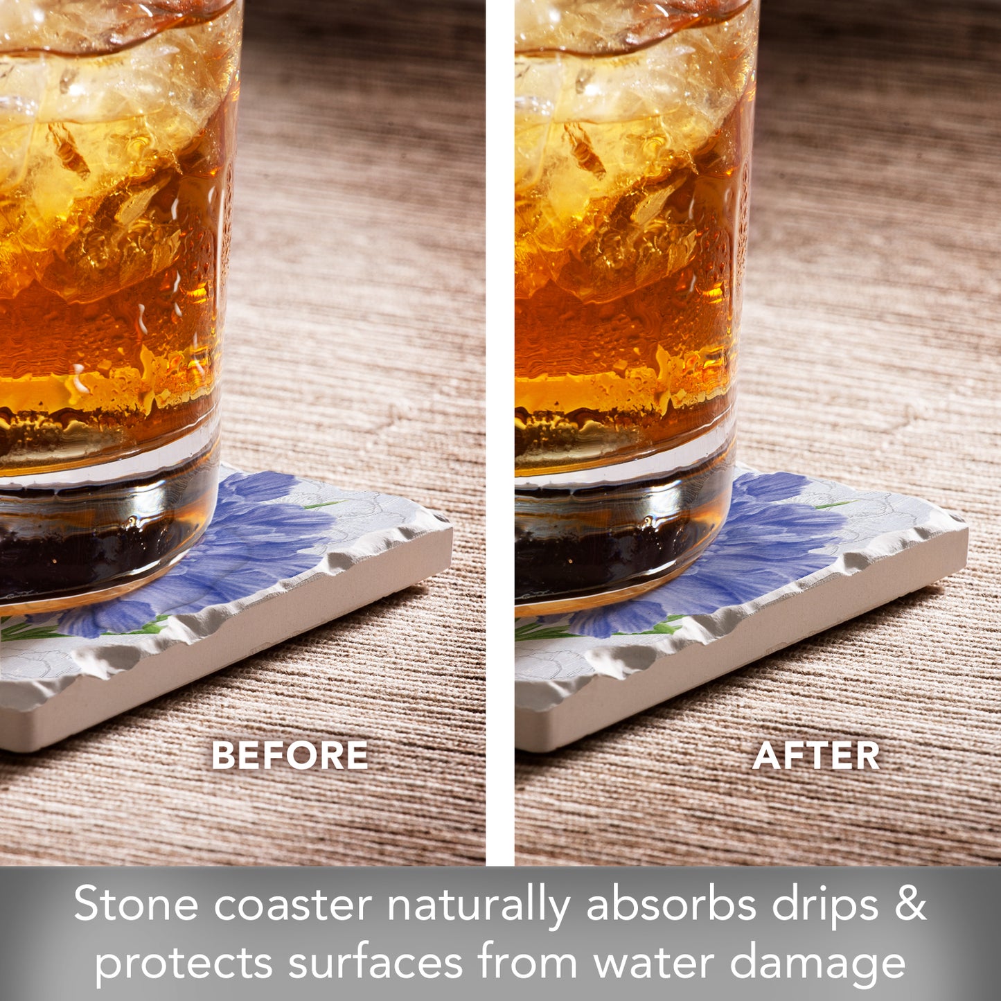 Thirstystone Scabiosa Single Tumbled Tile Stone Coaster with Protective Cork Backing Manufactured in The USA 4" Square, Artistic, Easily Wipes Clean