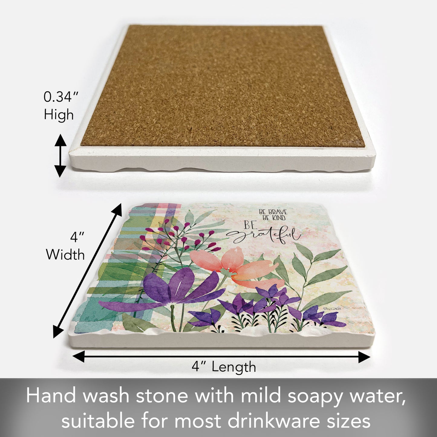 Thirstystone Be Brave Single Tumbled Tile Stone Coaster with Protective Cork Backing Manufactured in The USA 4" Square