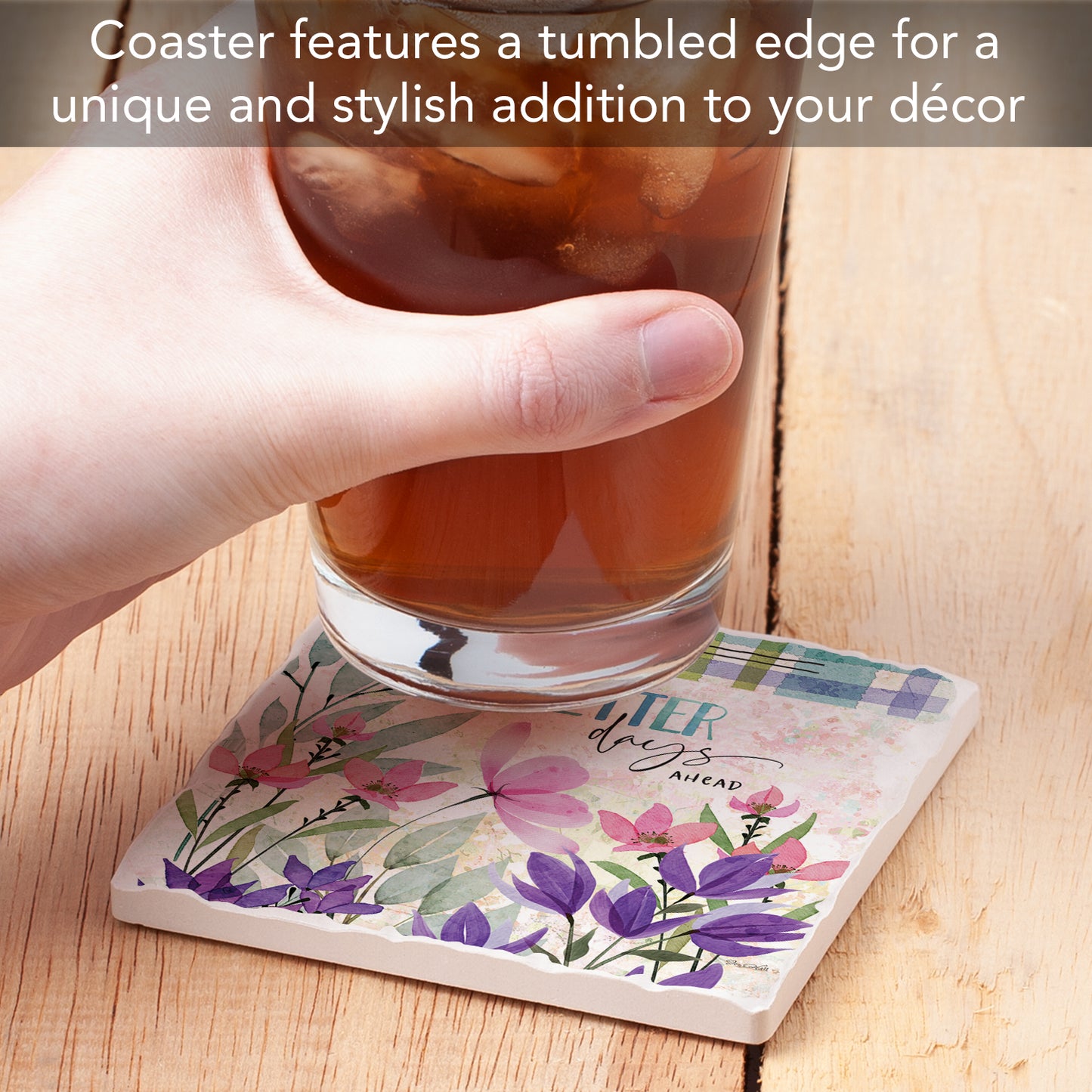 Thirstystone Better Days Single Tumbled Tile Stone Coaster with Protective Cork Backing Manufactured in The USA 4" Square