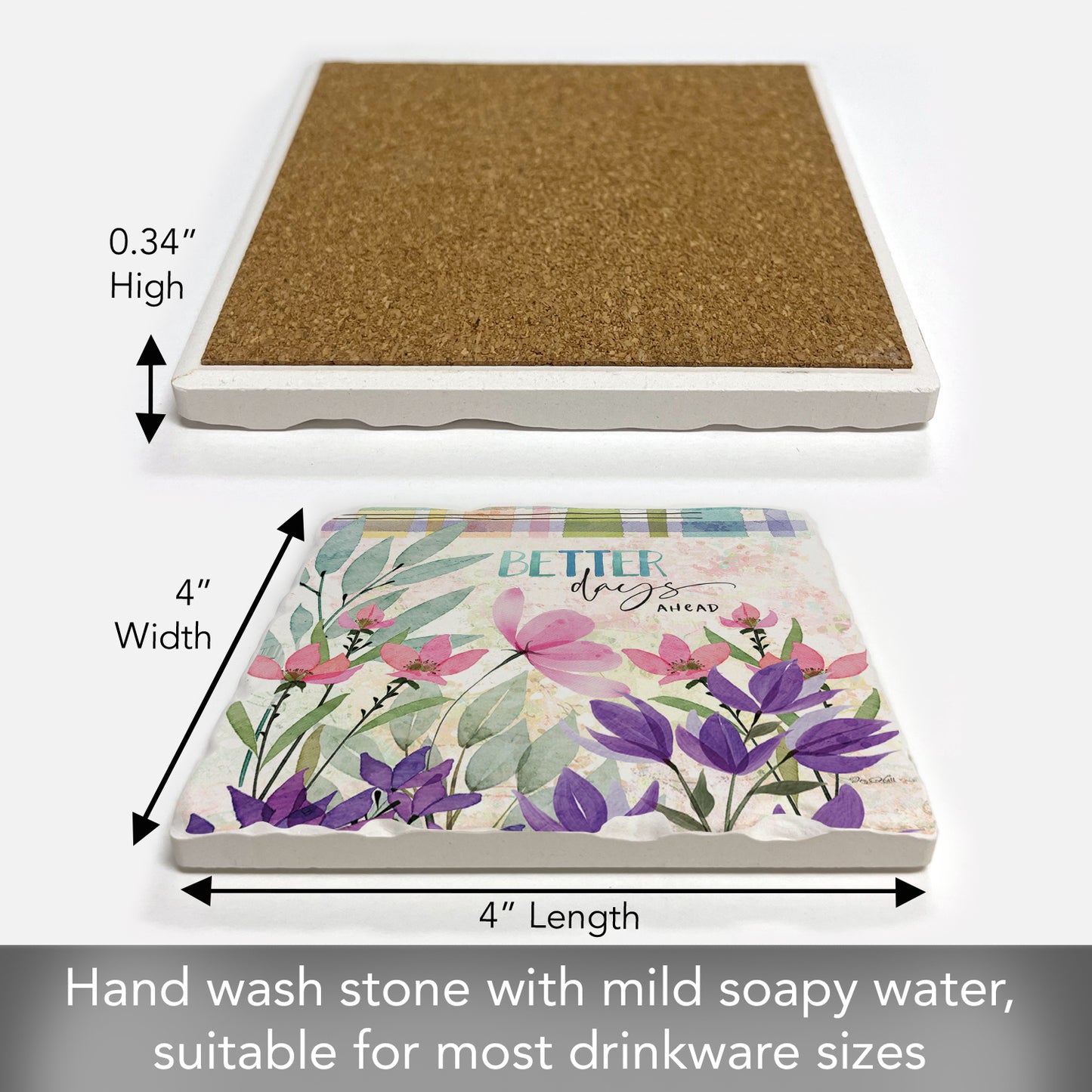 Thirstystone Better Days Single Tumbled Tile Stone Coaster with Protective Cork Backing Manufactured in The USA 4" Square