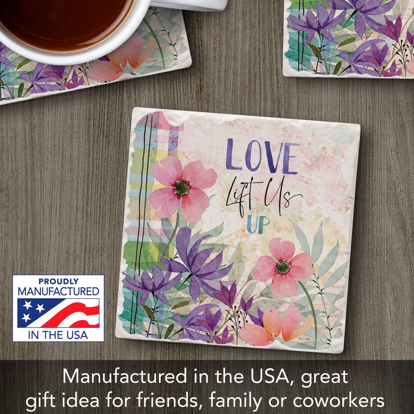 Thirstystone Love Lift Us Single Tumbled Tile Stone Coaster with Protective Cork Backing Manufactured in The USA 4" Square