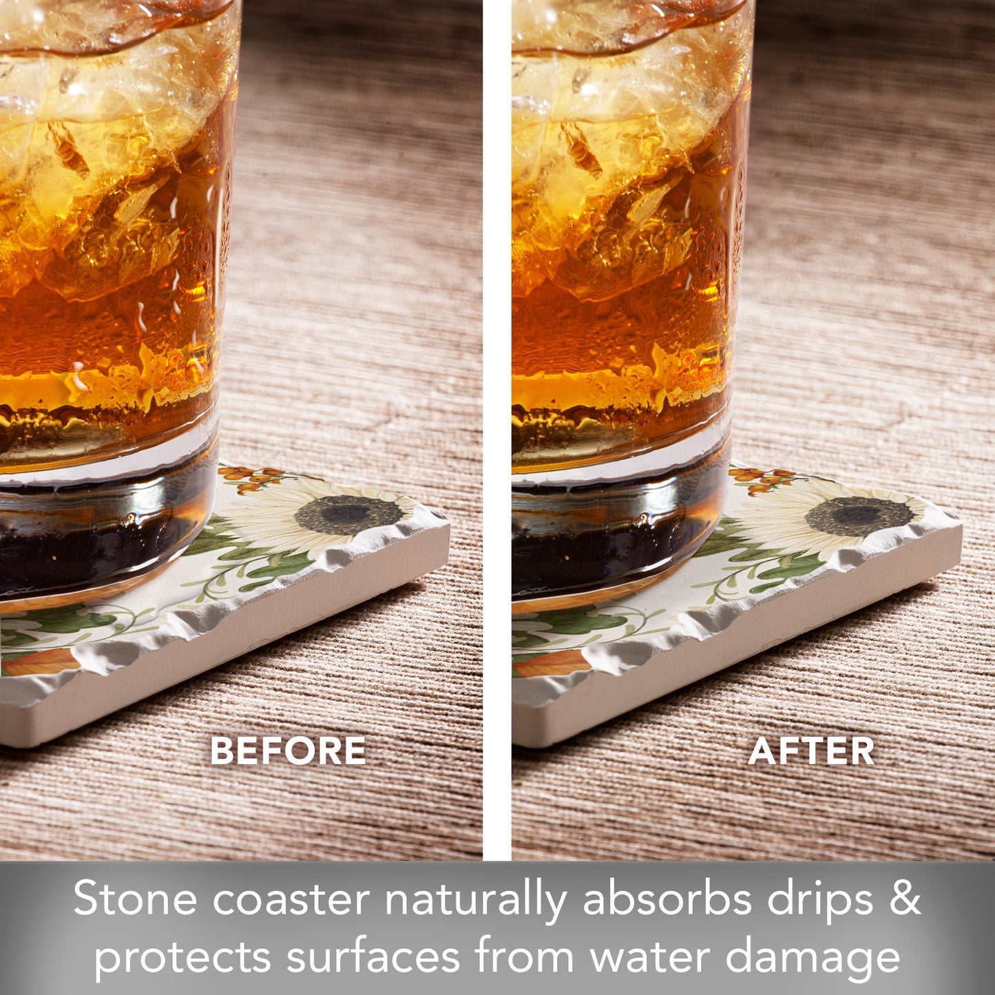 Thirstystone Sunflowers & Pumpkins Single Tumbled Tile Stone Coaster with Protective Cork Backing Manufactured in The USA 4" Square, Colorful, Artistic, Easily Wipes Clean