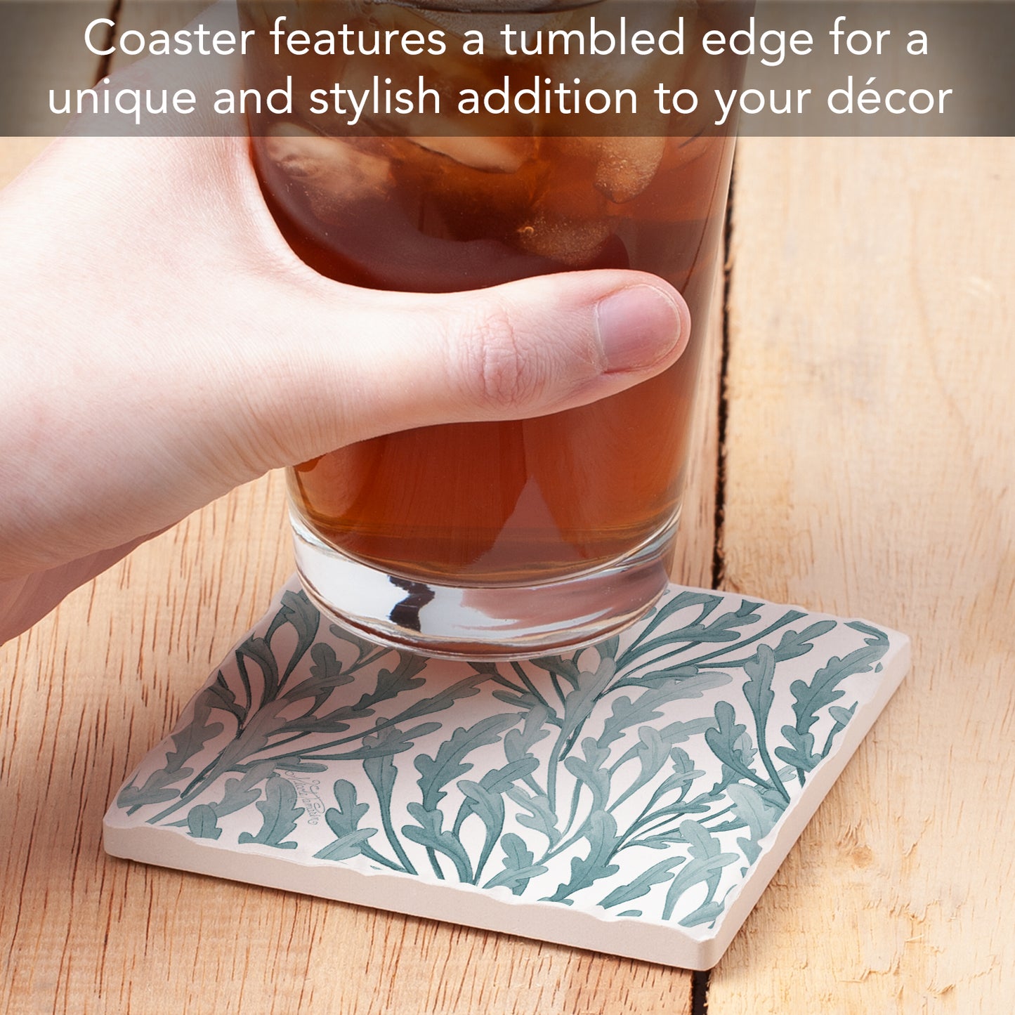 Thirstystone Teal Seaweed Single Tumbled Tile Stone Coaster with Protective Cork Backing Manufactured in The USA 4" Square, Colorful, Artistic, Easily Wipes Clean