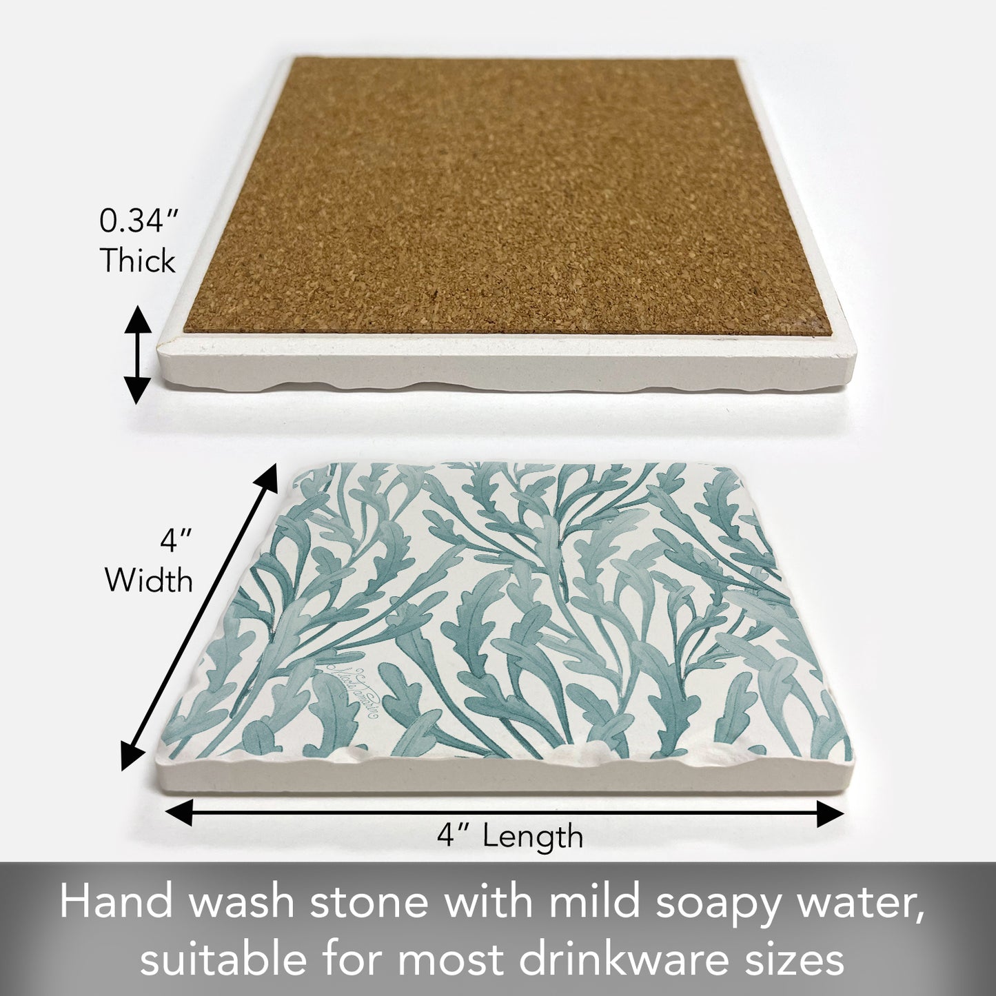 Thirstystone Teal Seaweed Single Tumbled Tile Stone Coaster with Protective Cork Backing Manufactured in The USA 4" Square, Colorful, Artistic, Easily Wipes Clean