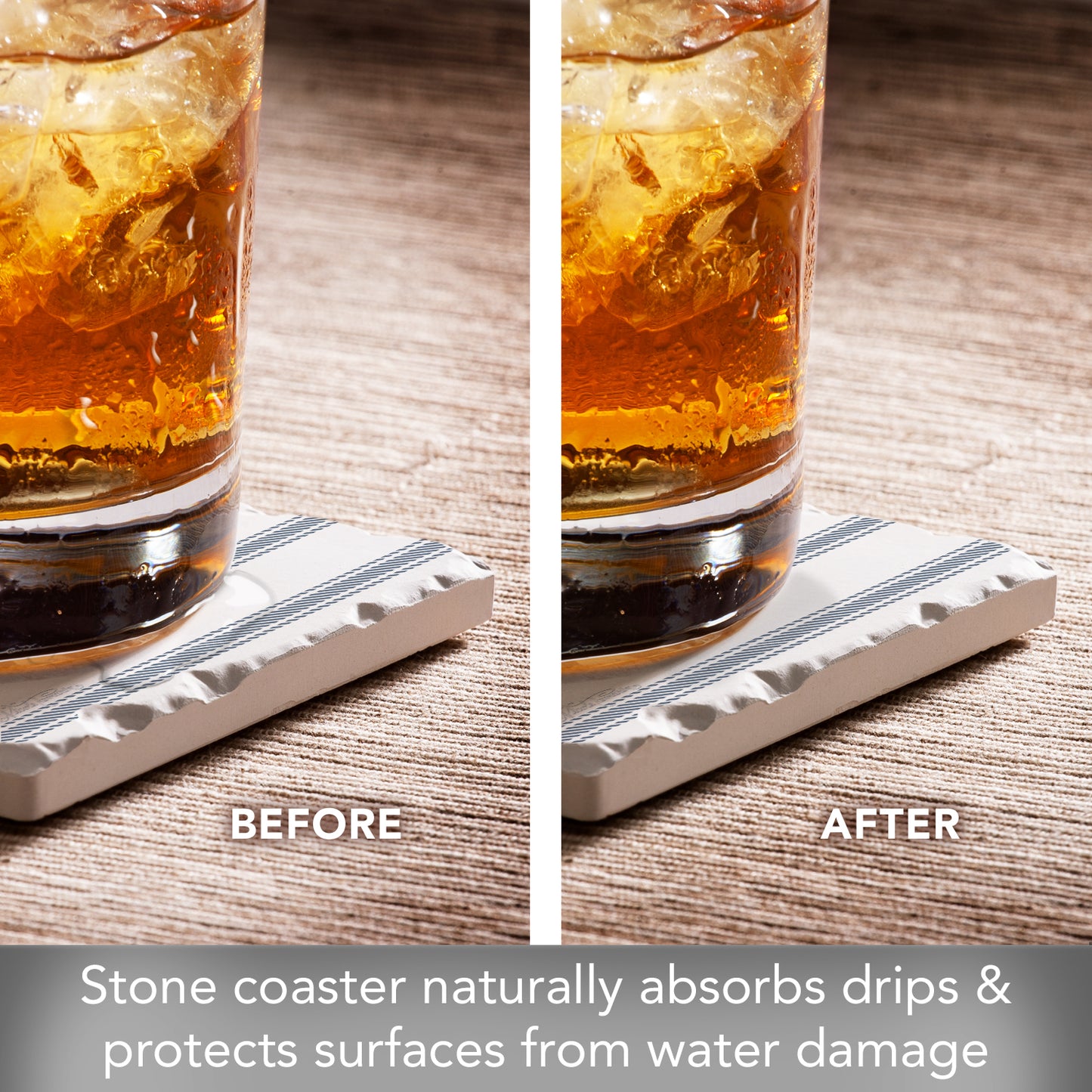 Thirstystone Beach Stripes Single Tumbled Tile Stone Coaster with Protective Cork Backing Manufactured in The USA 4" Square, Colorful, Artistic, Easily Wipes Clean