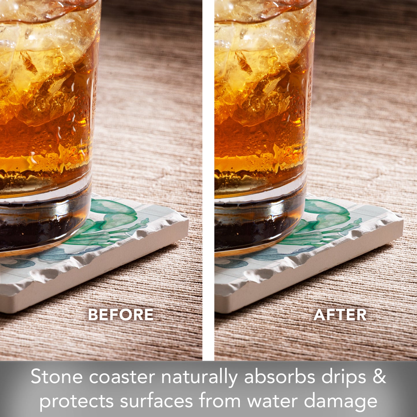 Thirstystone Beach Therapy Crab Single Tumbled Tile Stone Coaster with Protective Cork Backing Manufactured in The USA 4" Square, Colorful, Artistic, Easily Wipes Clean