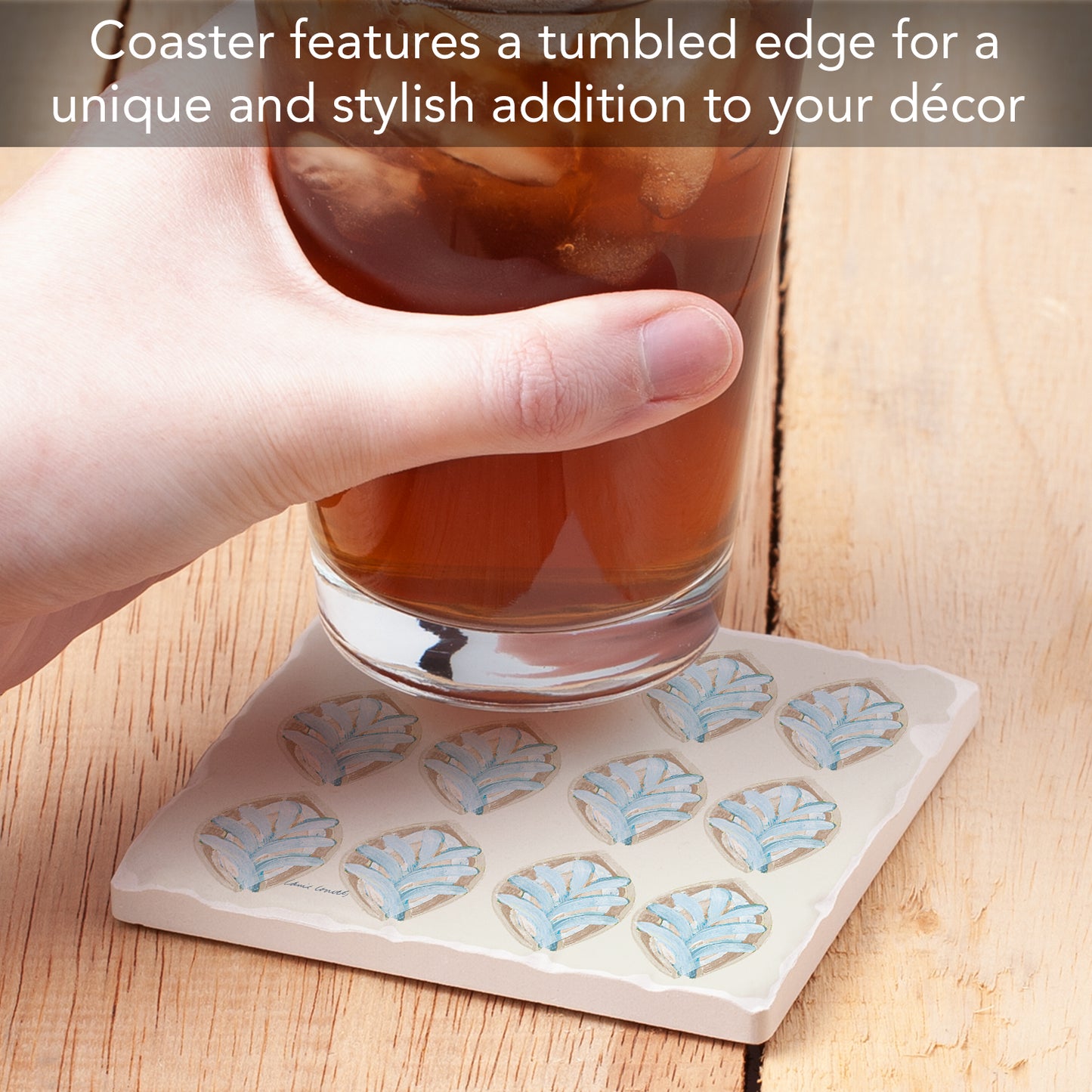Thirstystone Coastal Pattern Single Tumbled Tile Stone Coaster with Protective Cork Backing Manufactured in The USA 4" Square, Colorful, Artistiic, Easily Wipes Clean