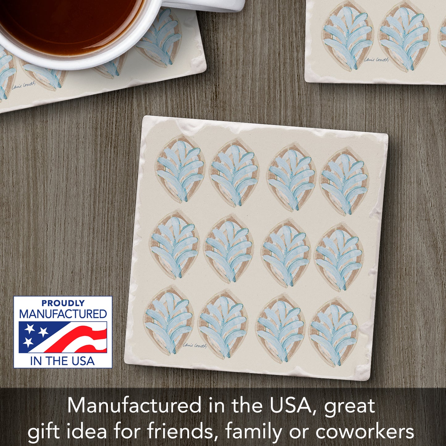 Thirstystone Coastal Pattern Single Tumbled Tile Stone Coaster with Protective Cork Backing Manufactured in The USA 4" Square, Colorful, Artistiic, Easily Wipes Clean