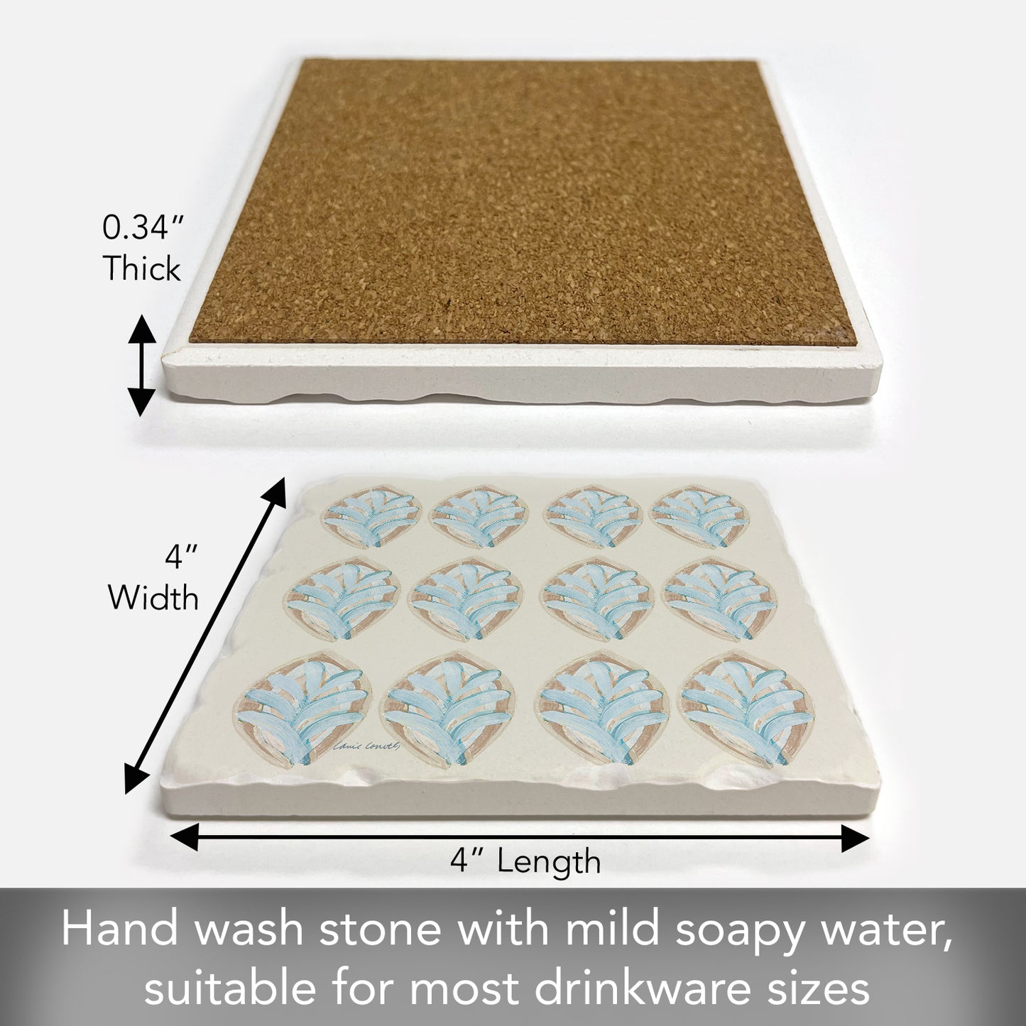 Thirstystone Coastal Pattern Single Tumbled Tile Stone Coaster with Protective Cork Backing Manufactured in The USA 4" Square, Colorful, Artistiic, Easily Wipes Clean