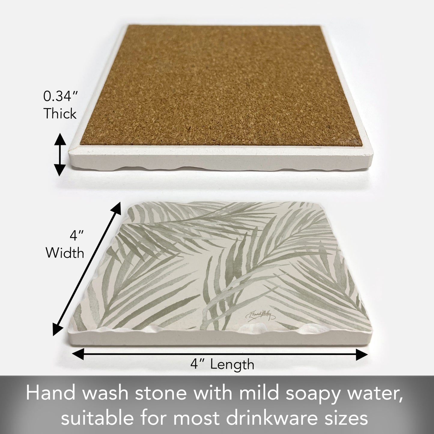Thirstystone Palm Fronds Single Tumbled Tile Stone Coaster with Protective Cork Backing Manufactured in The USA 4" Square, Colorful, Artistiic, Easily Wipes Clean