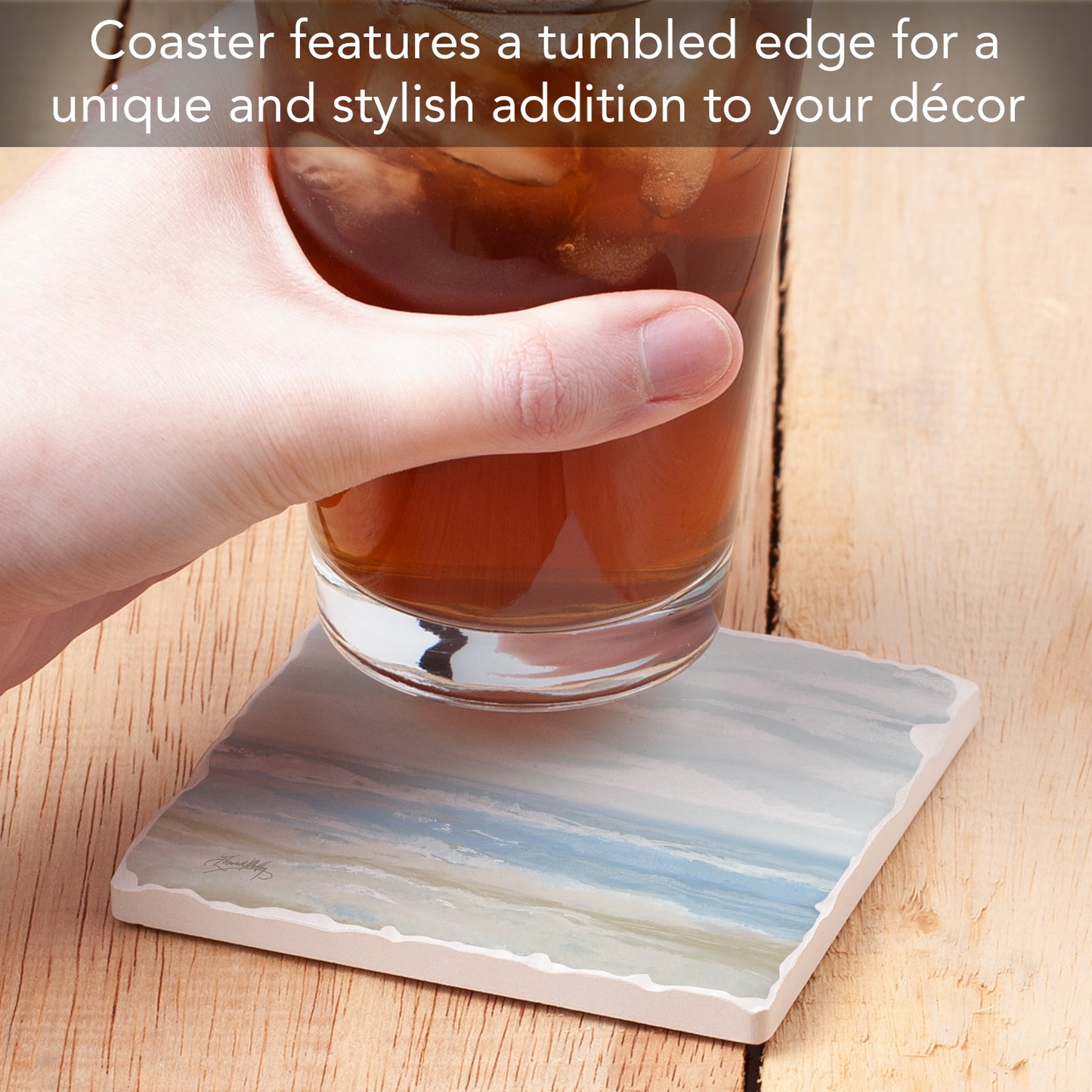 Thirstystone Calm Sea Single Tumbled Tile Stone Coaster with Protective Cork Backing Manufactured in The USA 4" Square, Colorful, Artistiic, Easily Wipes Clean