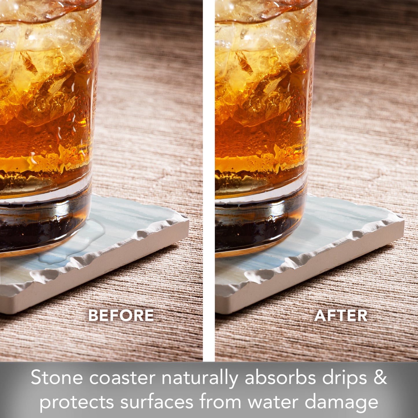 Thirstystone Calm Sea Single Tumbled Tile Stone Coaster with Protective Cork Backing Manufactured in The USA 4" Square, Colorful, Artistiic, Easily Wipes Clean