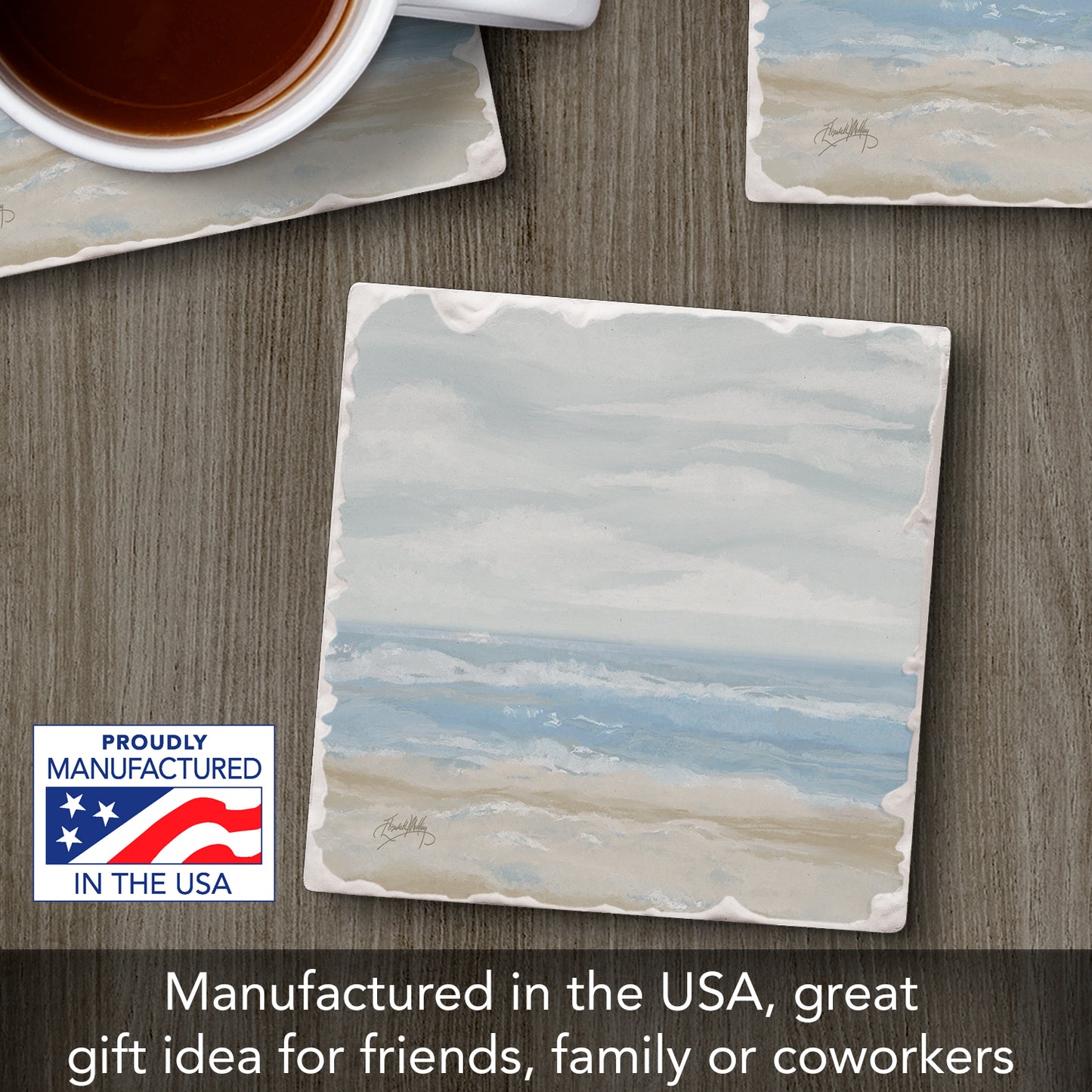 Thirstystone Calm Sea Single Tumbled Tile Stone Coaster with Protective Cork Backing Manufactured in The USA 4" Square, Colorful, Artistiic, Easily Wipes Clean