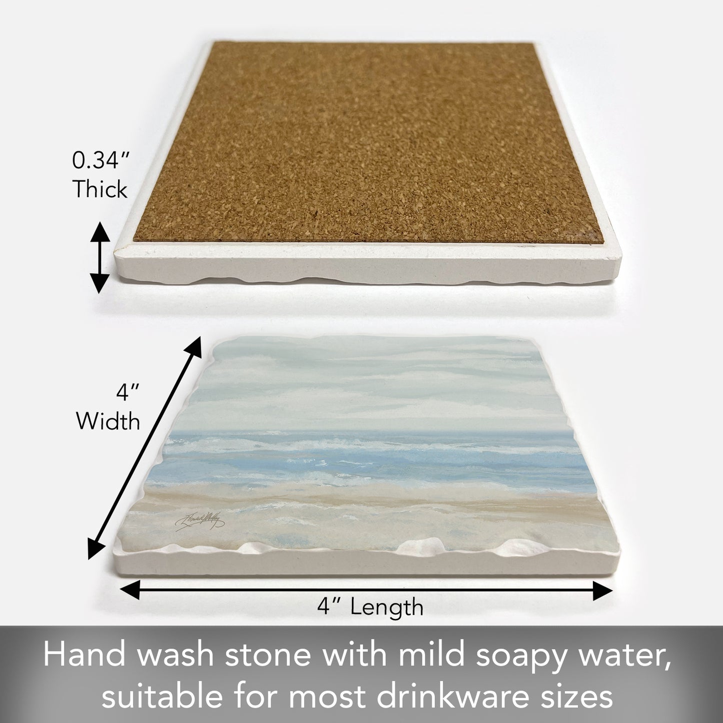 Thirstystone Calm Sea Single Tumbled Tile Stone Coaster with Protective Cork Backing Manufactured in The USA 4" Square, Colorful, Artistiic, Easily Wipes Clean