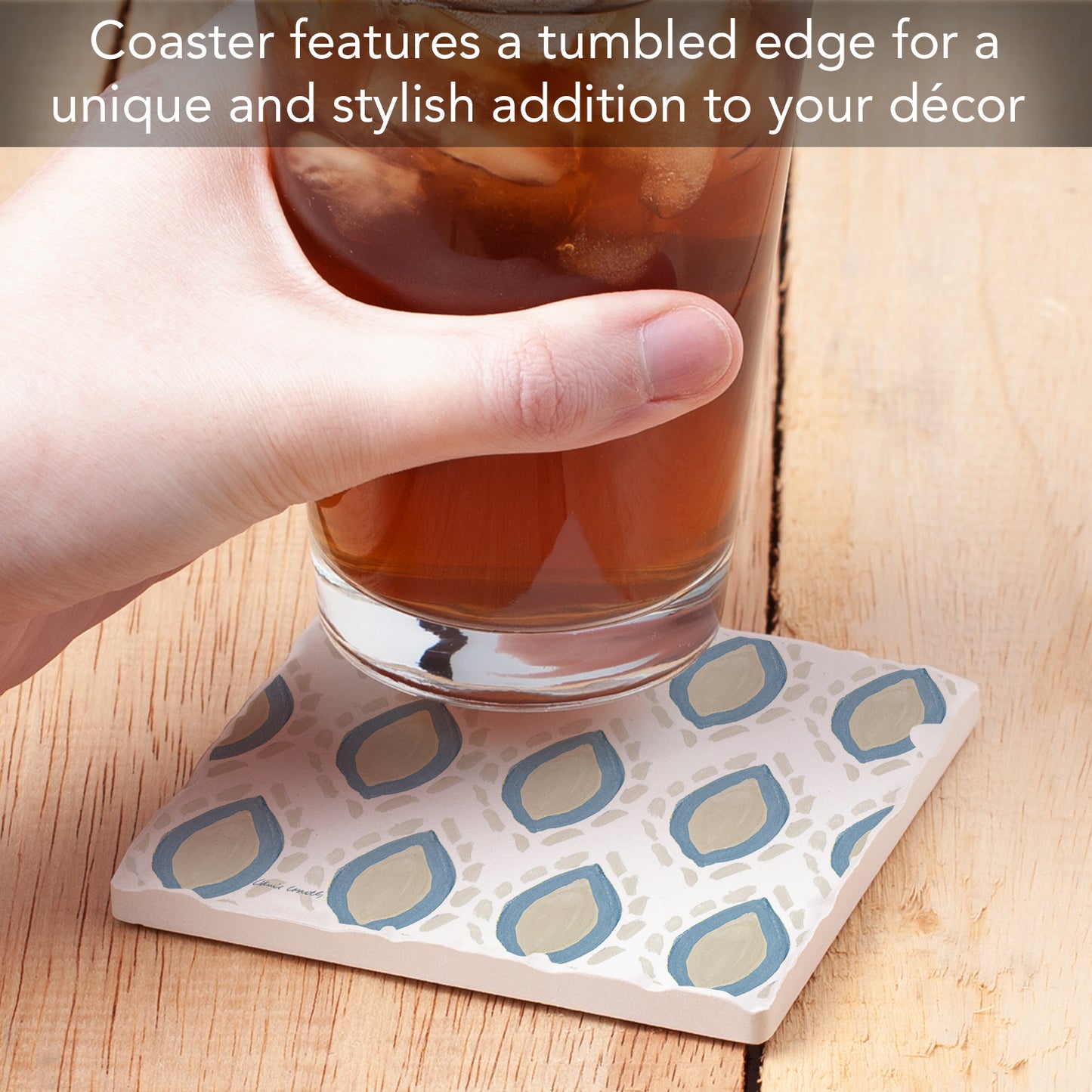 Thirstystone Coastal Flare Single Tumbled Tile Stone Coaster with Protective Cork Backing Manufactured in The USA 4" Square, Colorful, Artistiic, Easily Wipes Clean