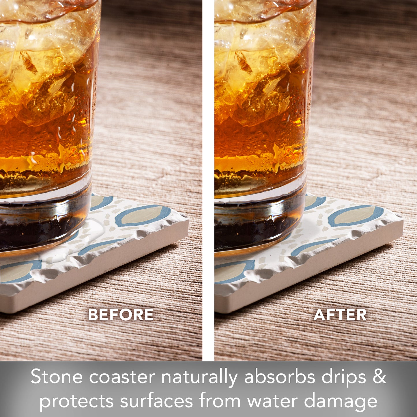 Thirstystone Coastal Flare Single Tumbled Tile Stone Coaster with Protective Cork Backing Manufactured in The USA 4" Square, Colorful, Artistiic, Easily Wipes Clean