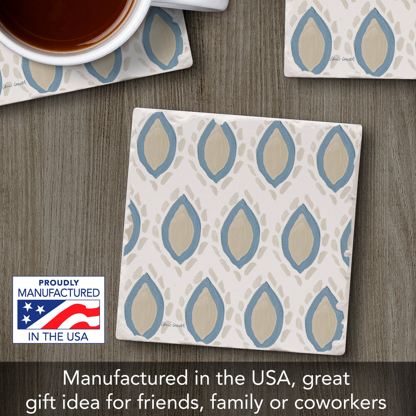 Thirstystone Coastal Flare Single Tumbled Tile Stone Coaster with Protective Cork Backing Manufactured in The USA 4" Square, Colorful, Artistiic, Easily Wipes Clean