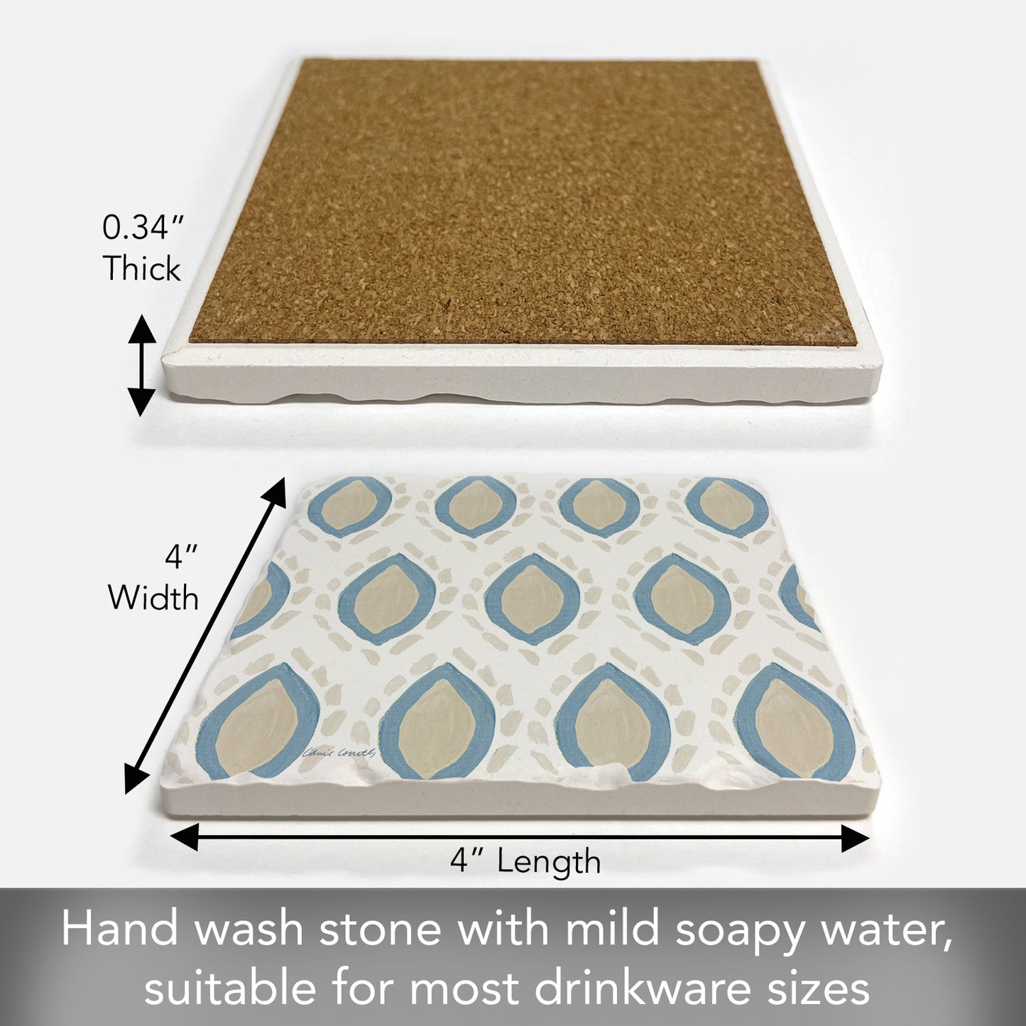Thirstystone Coastal Flare Single Tumbled Tile Stone Coaster with Protective Cork Backing Manufactured in The USA 4" Square, Colorful, Artistiic, Easily Wipes Clean