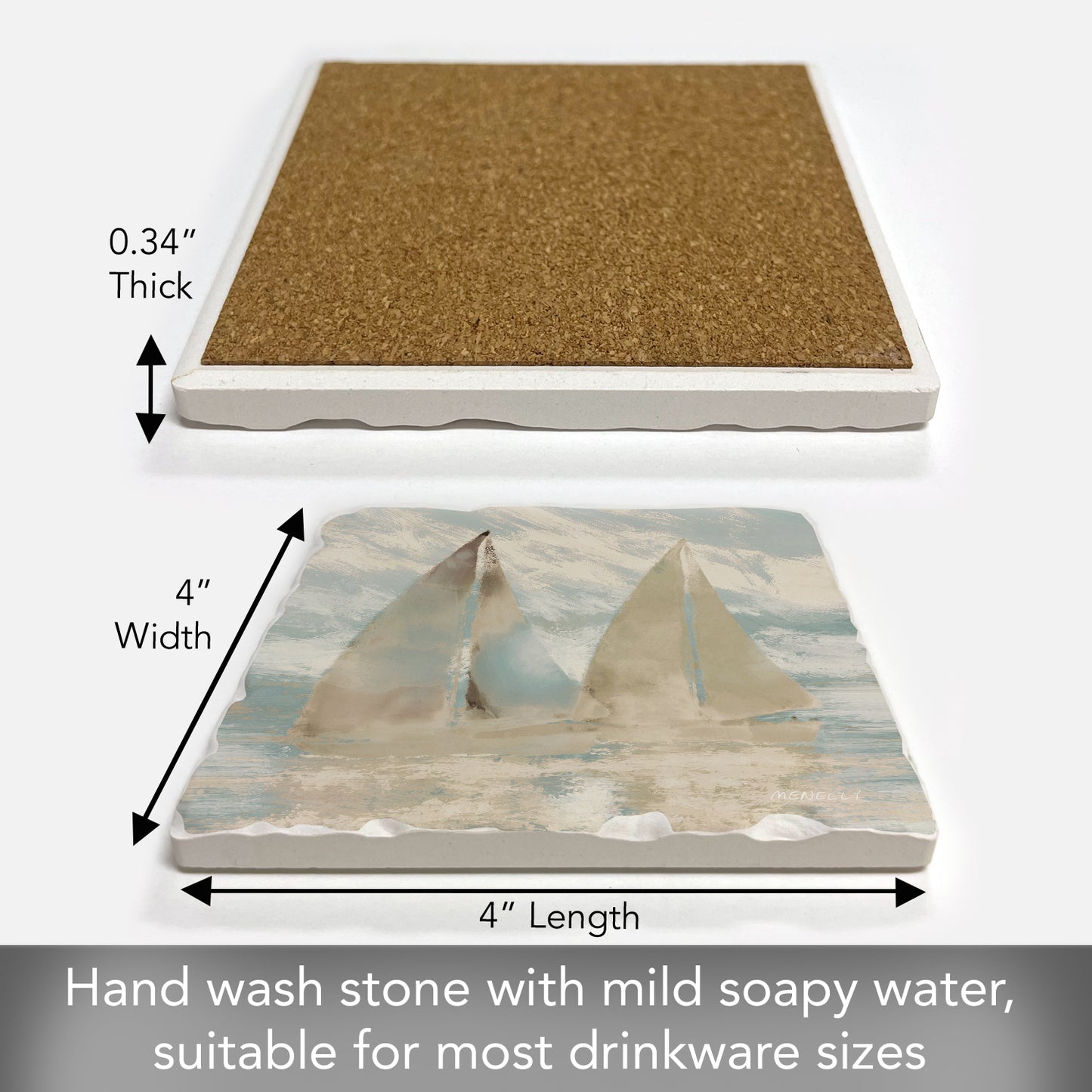 Thirstystone Sail at Dawn Single Tumbled Tile Stone Coaster with Protective Cork Backing Manufactured in The USA 4" Square, Colorful, Artistiic, Easily Wipes Clean