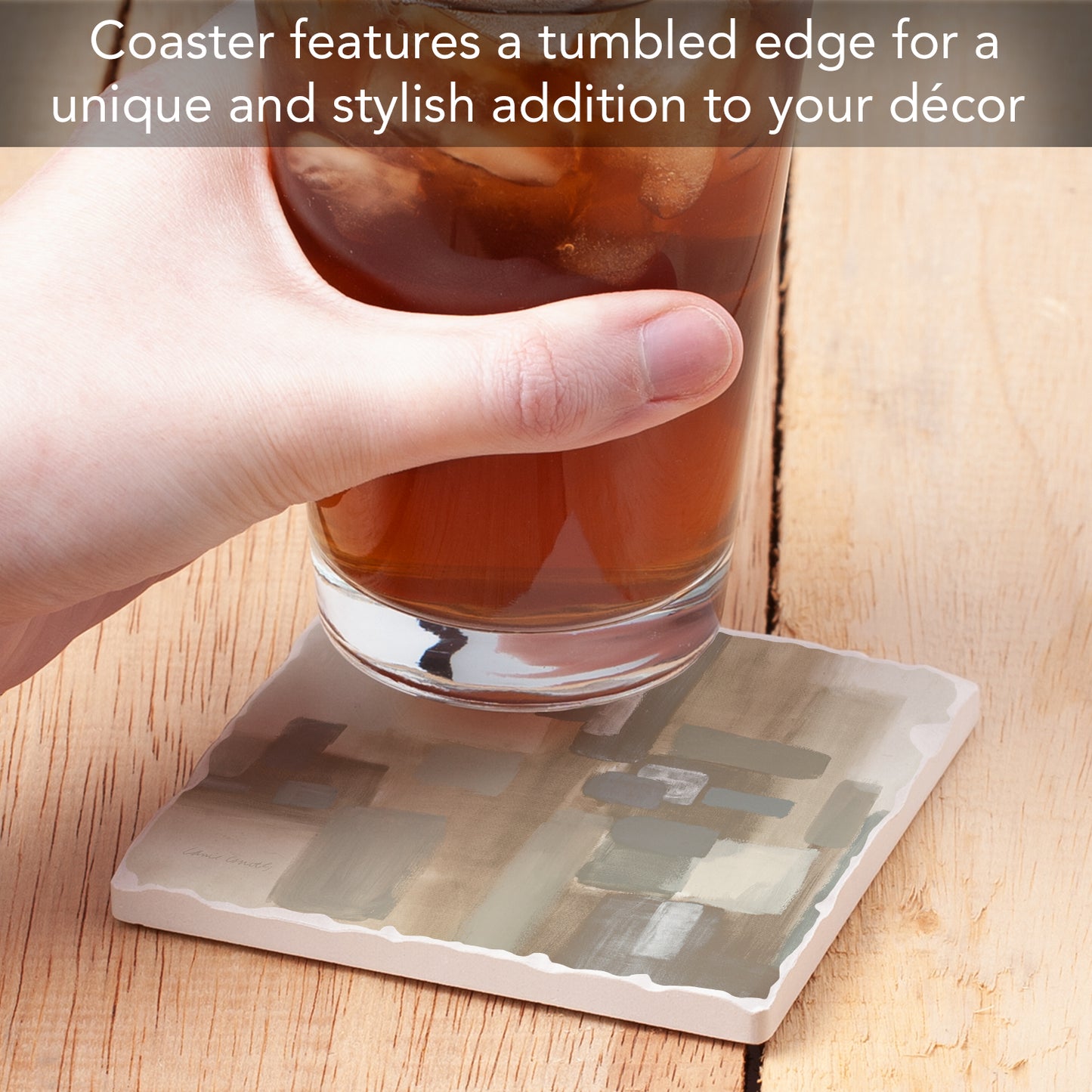 Thirstystone Soft Patches II Single Tumbled Tile Stone Coaster with Protective Cork Backing Manufactured in The USA 4" Square, Colorful, Artistic, Easily Wipes Clean