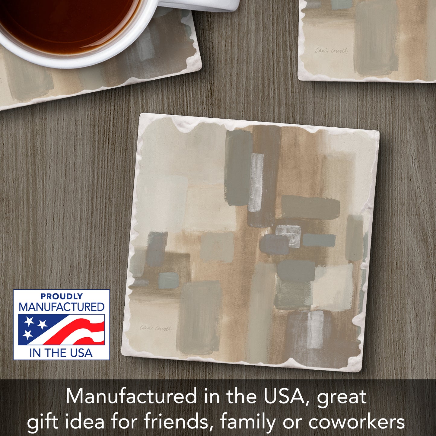 Thirstystone Soft Patches II Single Tumbled Tile Stone Coaster with Protective Cork Backing Manufactured in The USA 4" Square, Colorful, Artistic, Easily Wipes Clean
