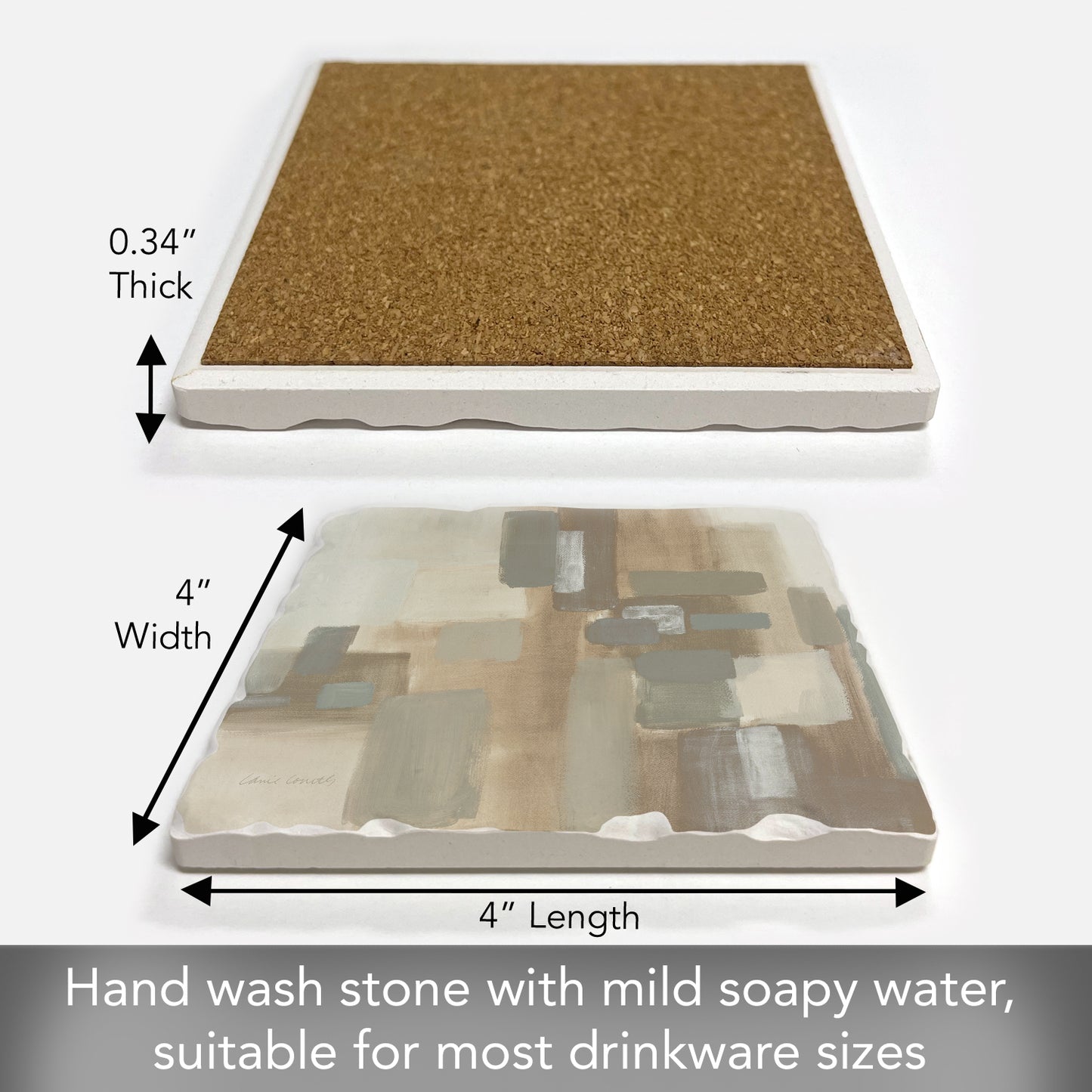 Thirstystone Soft Patches II Single Tumbled Tile Stone Coaster with Protective Cork Backing Manufactured in The USA 4" Square, Colorful, Artistic, Easily Wipes Clean