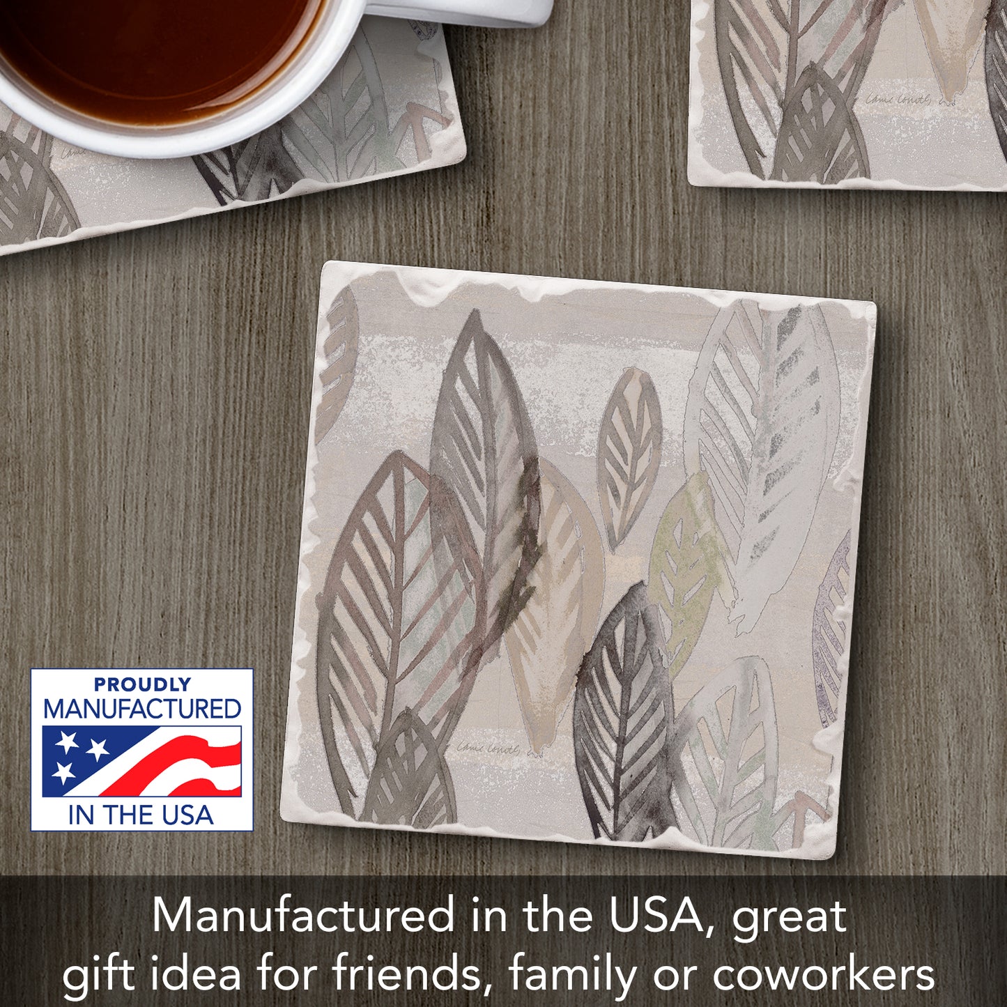 Thirstystone Modern Leaves Single Tumbled Tile Stone Coaster with Protective Cork Backing Manufactured in The USA 4" Square, Colorful, Artistiic, Easily Wipes Clean