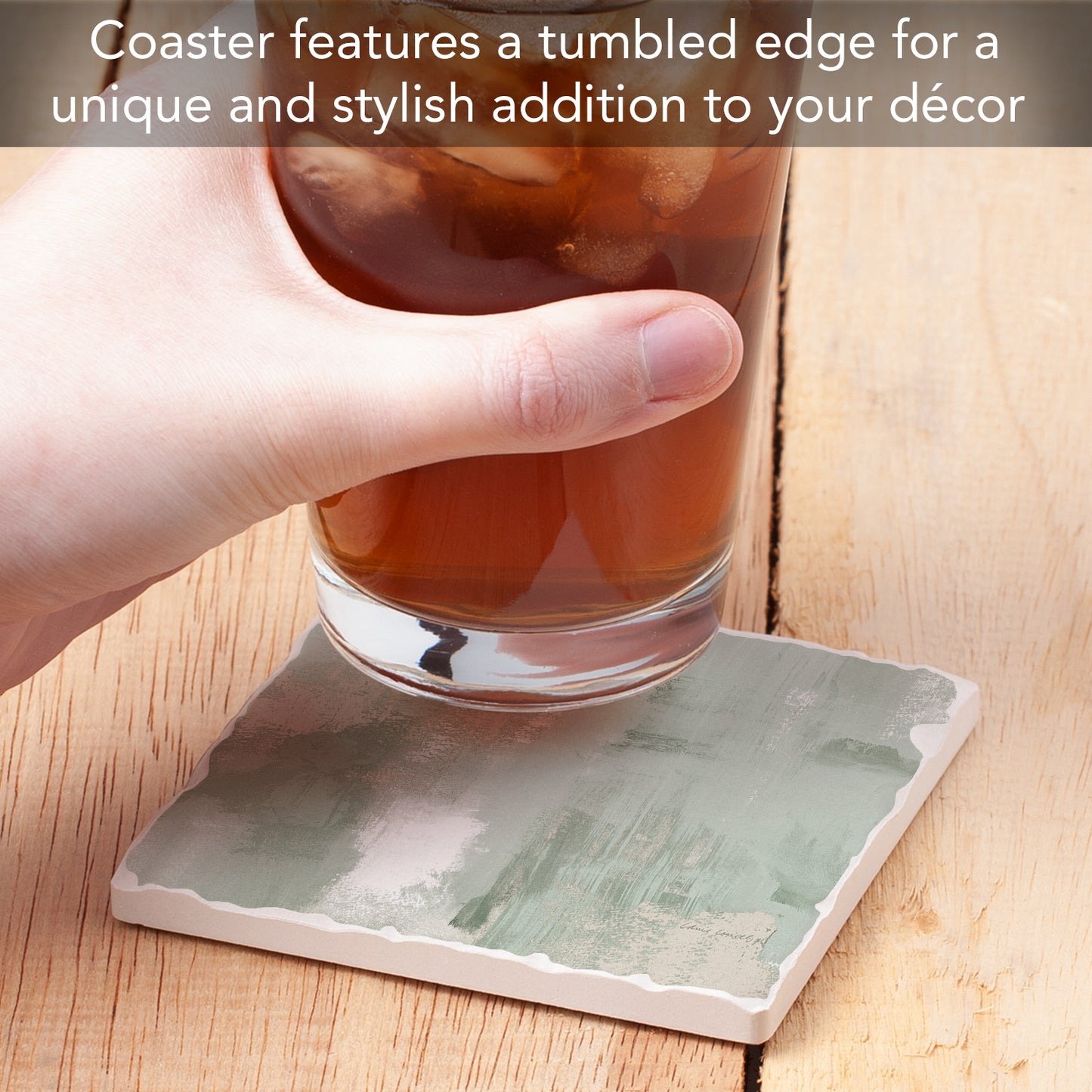 Thirstystone Oasis Single Tumbled Tile Stone Coaster with Protective Cork Backing Manufactured in The USA 4" Square, Colorful, Artistiic, Easily Wipes Clean
