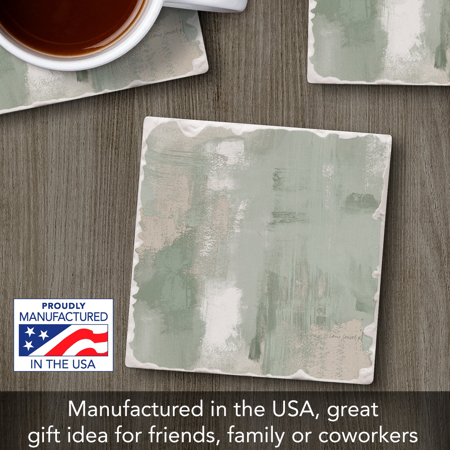Thirstystone Oasis Single Tumbled Tile Stone Coaster with Protective Cork Backing Manufactured in The USA 4" Square, Colorful, Artistiic, Easily Wipes Clean