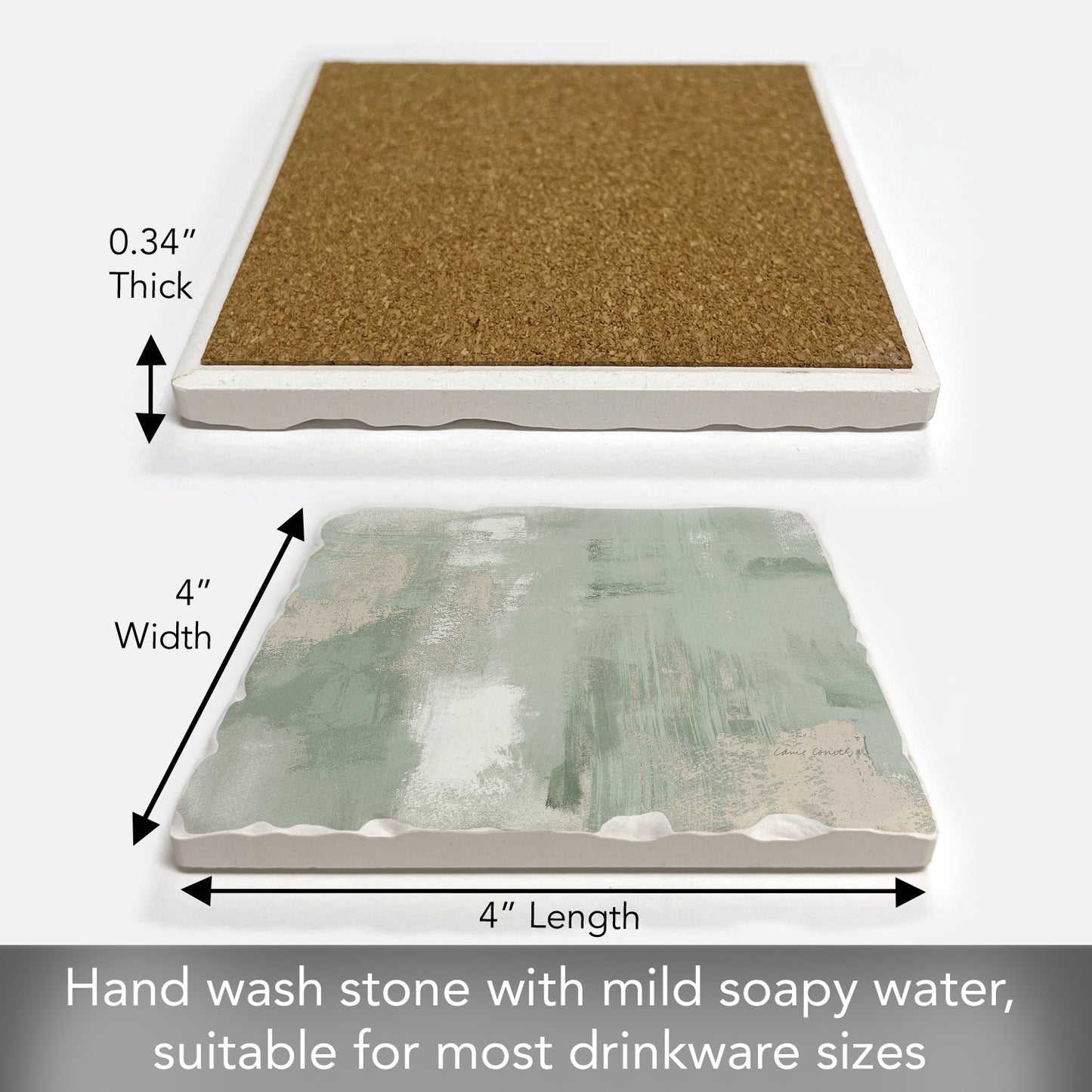 Thirstystone Oasis Single Tumbled Tile Stone Coaster with Protective Cork Backing Manufactured in The USA 4" Square, Colorful, Artistiic, Easily Wipes Clean
