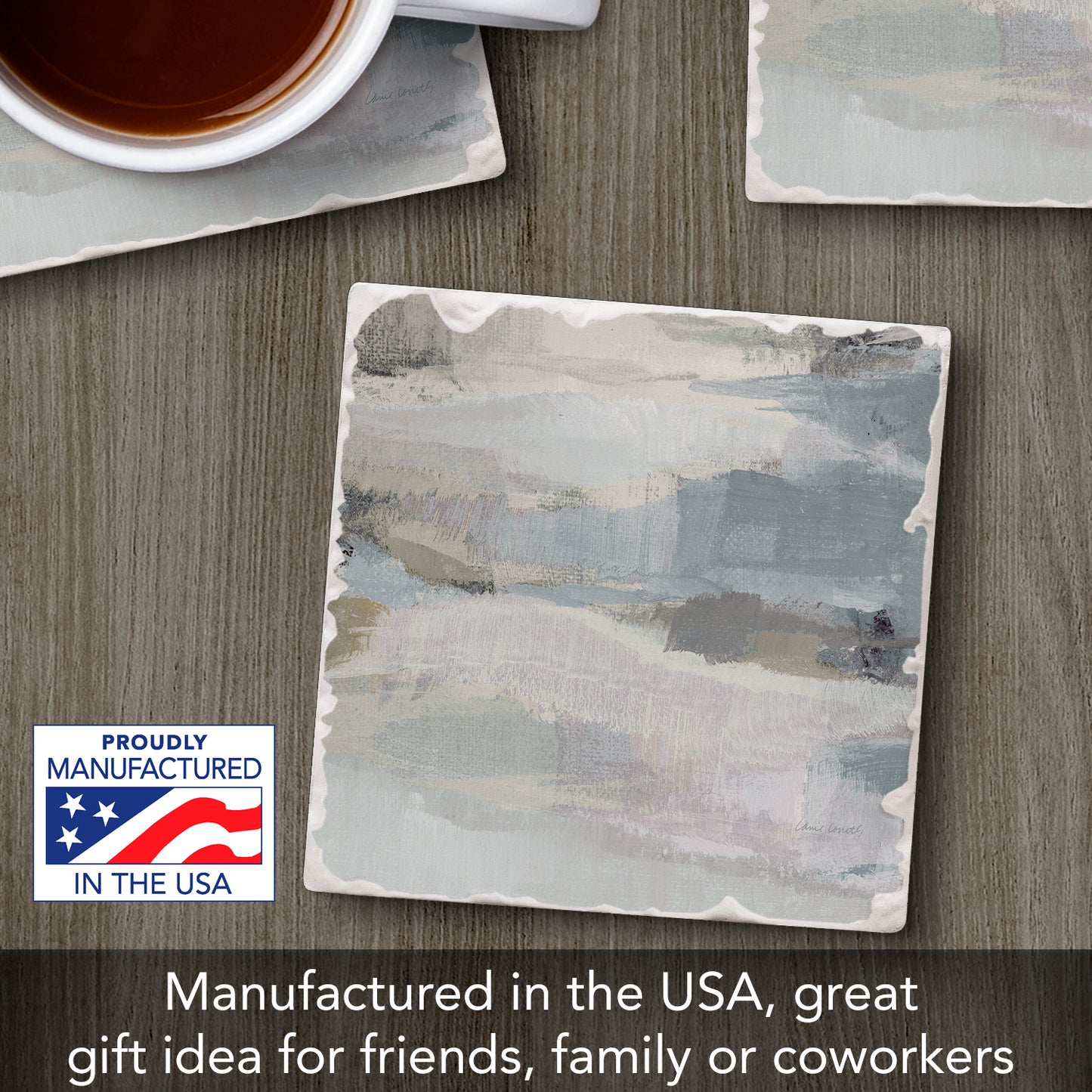 Thirstystone Misty Clouds Single Tumbled Tile Stone Coaster with Protective Cork Backing Manufactured in The USA 4" Square, Colorful, Artistiic, Easily Wipes Clean