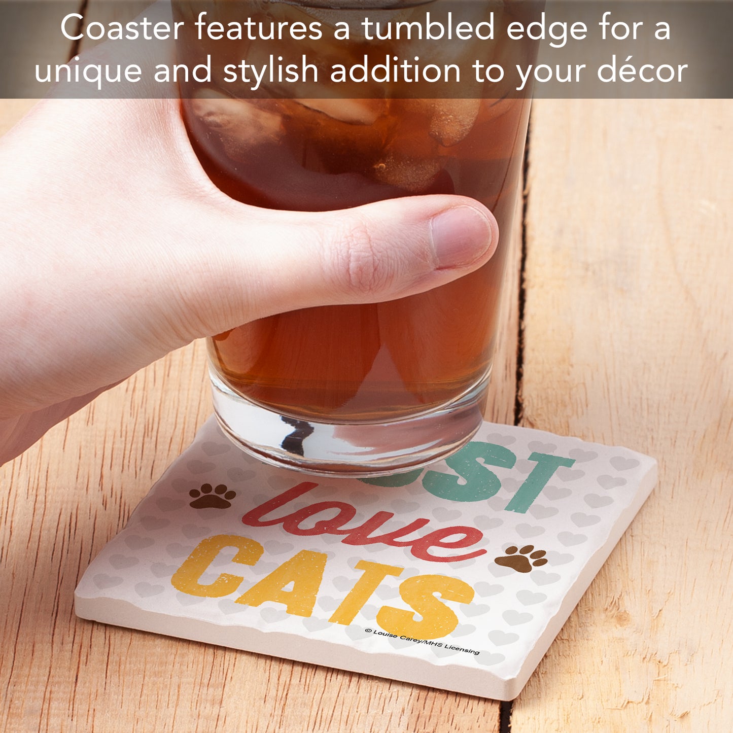 Thirstystone Must Love Cats Single Tumbled Tile Stone Coaster with Protective Cork Backing Manufactured in The USA 4" Square, Artistic, Easily Wipes Clean