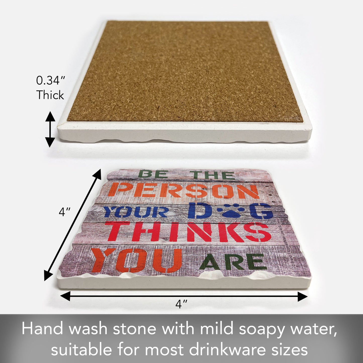 Thirstystone Dog Thinks Single Tumbled Tile Stone Coaster with Protective Cork Backing Manufactured in The USA 4" Square, Artistic, Easily Wipes Clean