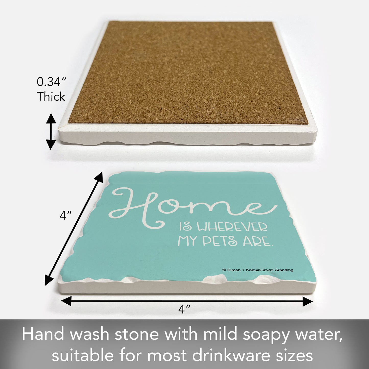 Thirstystone My Pets Single Tumbled Tile Stone Coaster with Protective Cork Backing Manufactured in The USA 4" Square, Artistic, Easily Wipes Clean