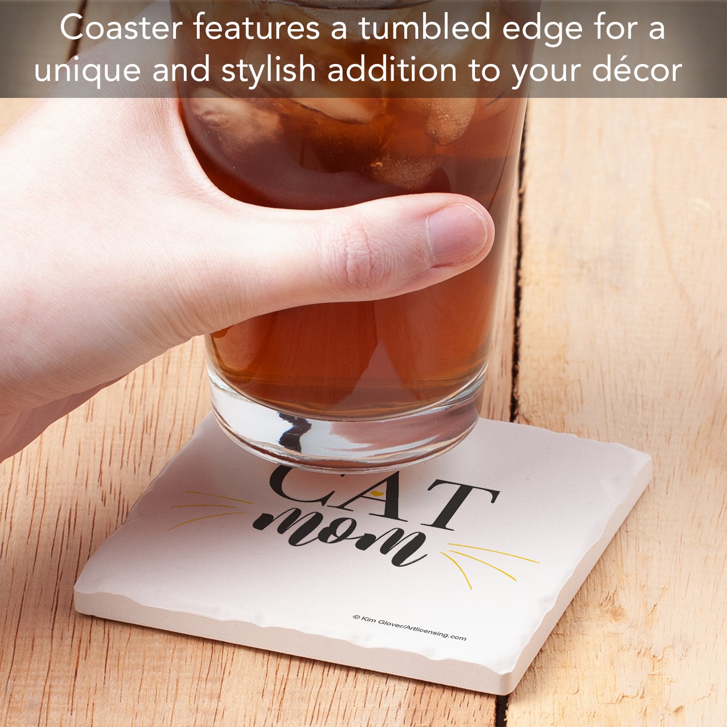 Thirstystone Cat Mom Single Tumbled Tile Stone Coaster with Protective Cork Backing Manufactured in The USA 4" Square, Artistic, Easily Wipes Clean