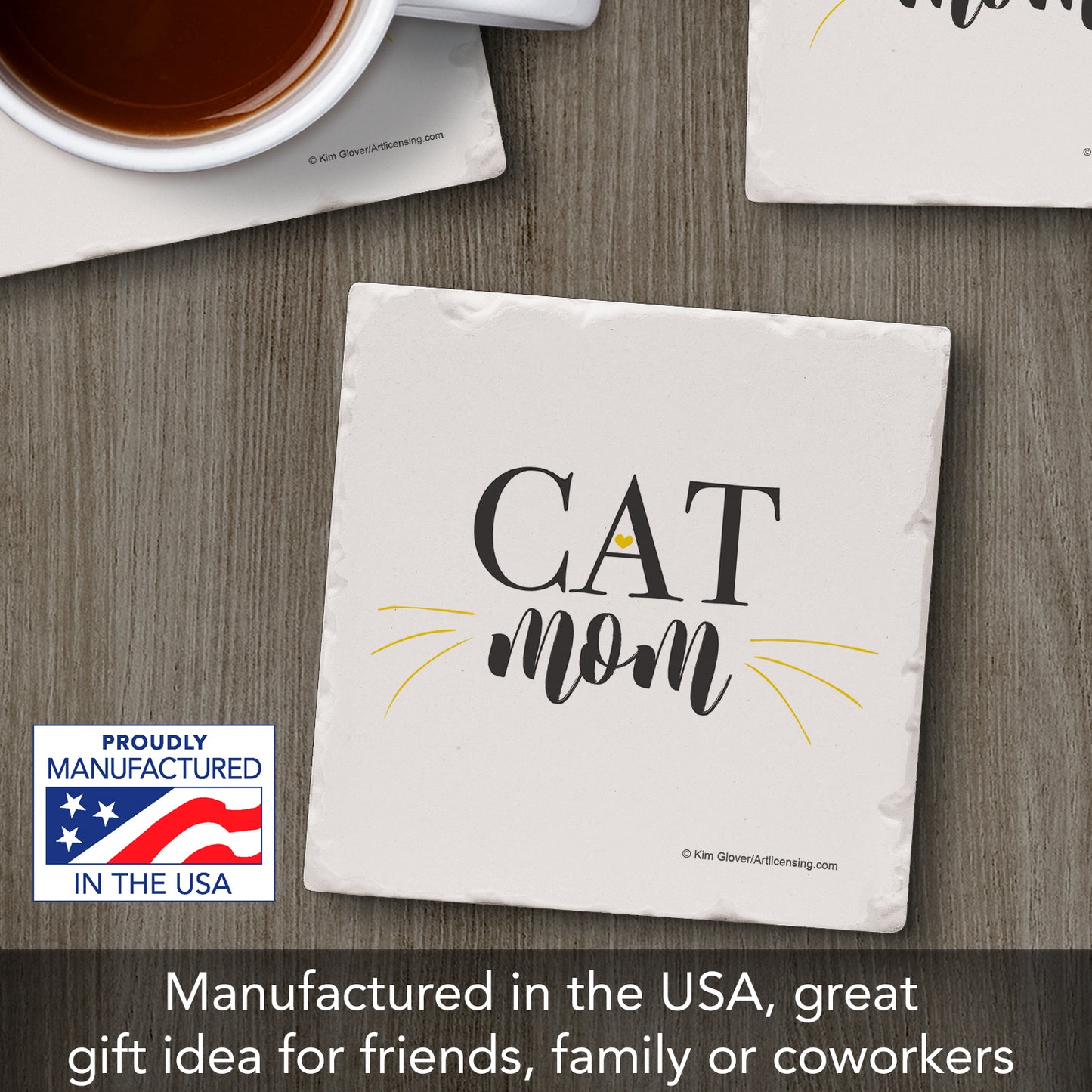 Thirstystone Cat Mom Single Tumbled Tile Stone Coaster with Protective Cork Backing Manufactured in The USA 4" Square, Artistic, Easily Wipes Clean