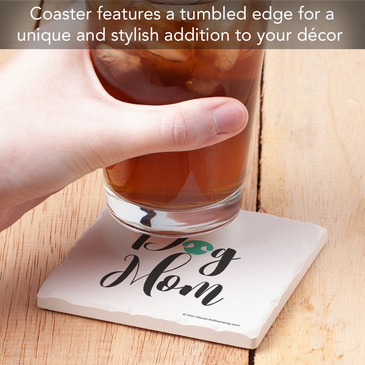 Thirstystone Dog Mom Single Tumbled Tile Stone Coaster with Protective Cork Backing Manufactured in The USA 4" Square, Artistic, Easily Wipes Clean