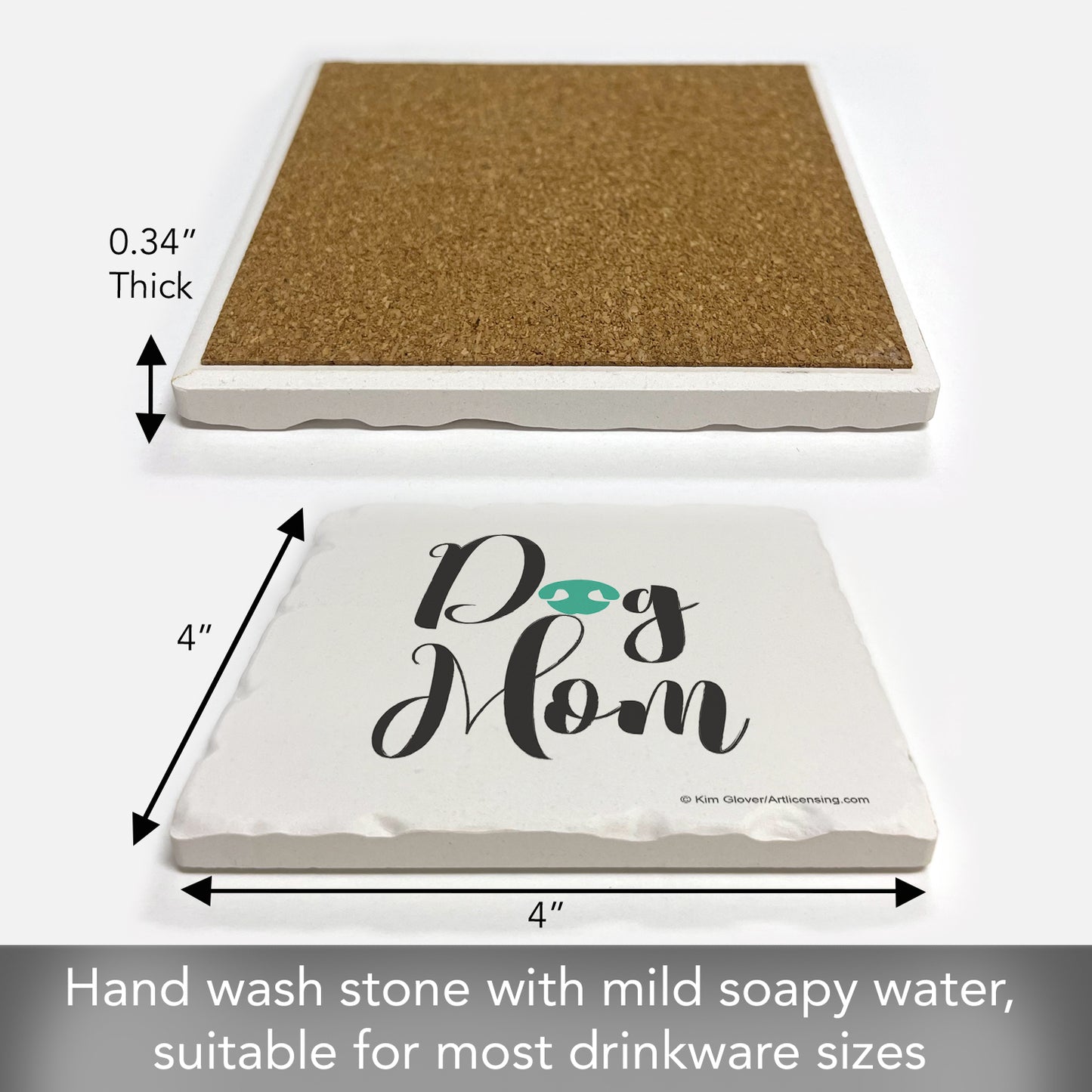 Thirstystone Dog Mom Single Tumbled Tile Stone Coaster with Protective Cork Backing Manufactured in The USA 4" Square, Artistic, Easily Wipes Clean