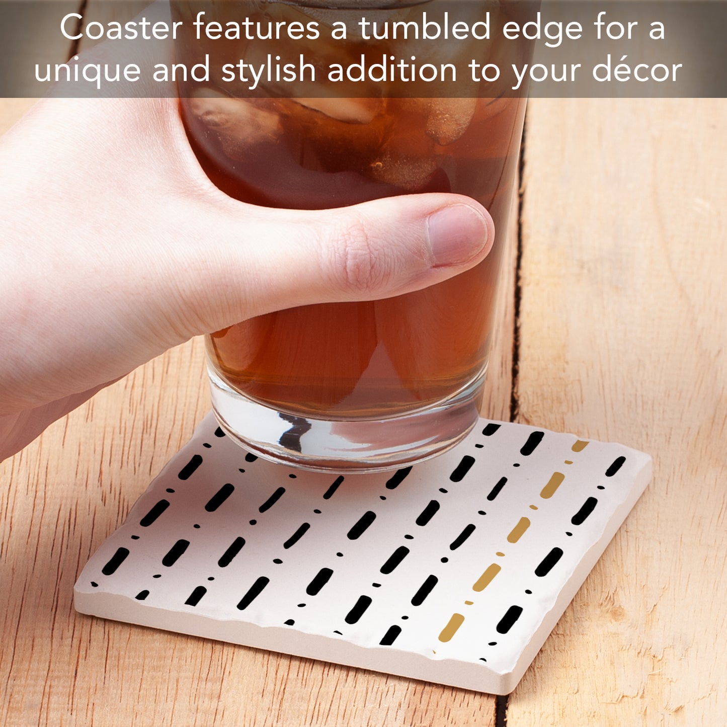 Thirstystone Dots & Lines Single Tumbled Tile Stone Coaster with Protective Cork Backing Manufactured in The USA 4" Square, Colorful, Artistic, Easily Wipes Clean