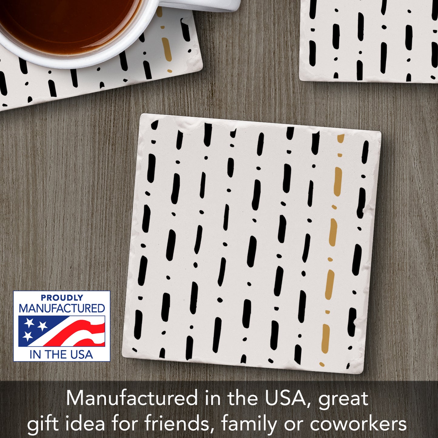 Thirstystone Dots & Lines Single Tumbled Tile Stone Coaster with Protective Cork Backing Manufactured in The USA 4" Square, Colorful, Artistic, Easily Wipes Clean