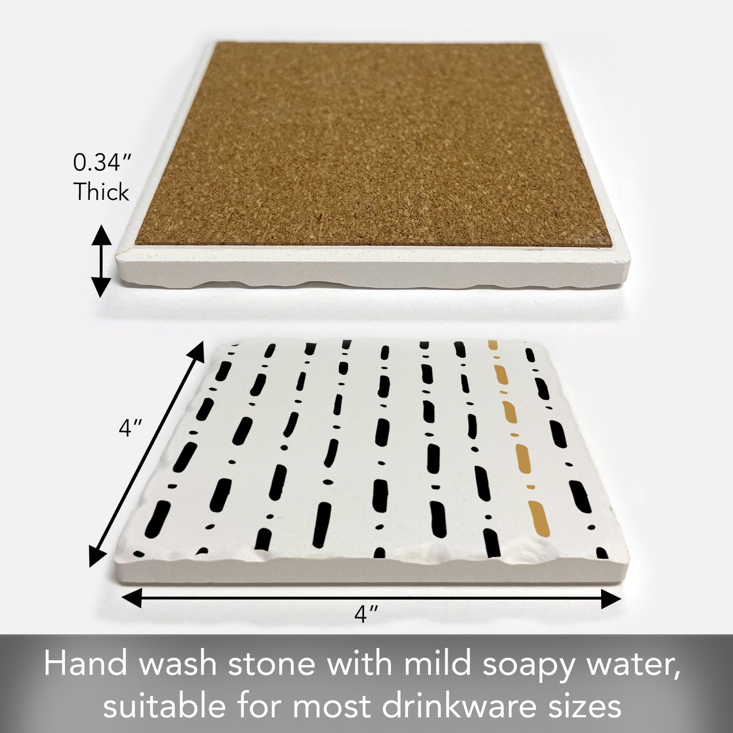 Thirstystone Dots & Lines Single Tumbled Tile Stone Coaster with Protective Cork Backing Manufactured in The USA 4" Square, Colorful, Artistic, Easily Wipes Clean