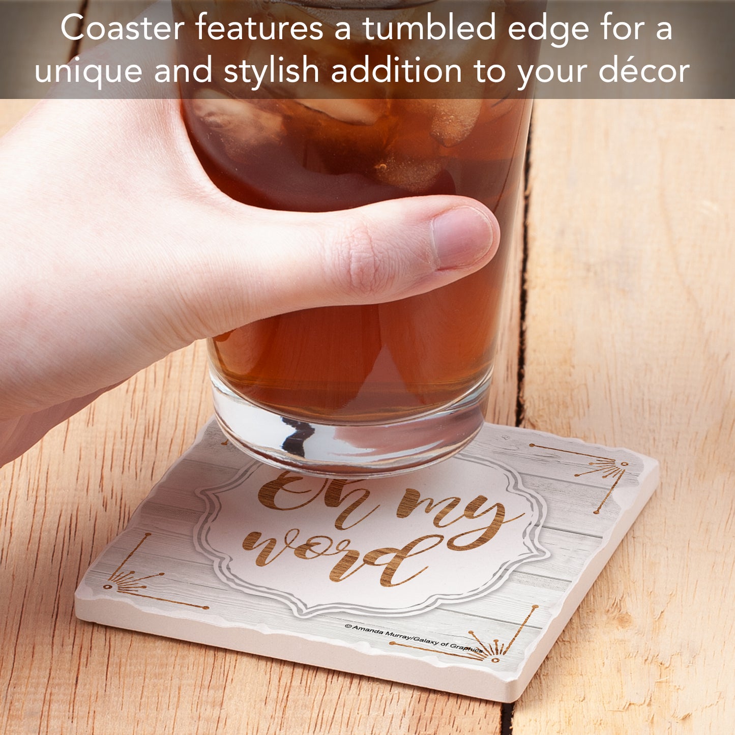 Thirstystone My Word Single Tumbled Tile Stone Coaster with Protective Cork Backing Manufactured in The USA 4" Square, Artistic, Easily Wipes Clean