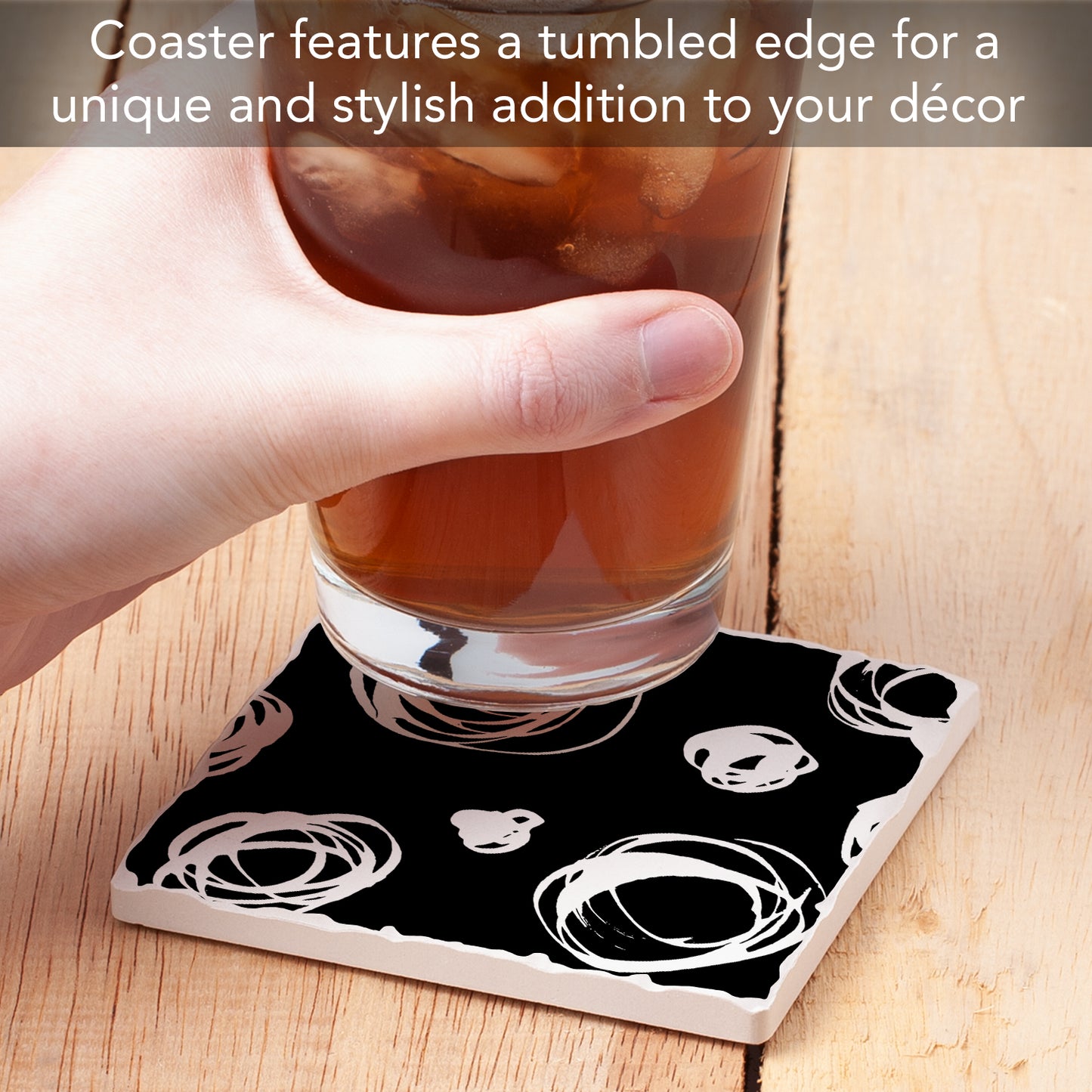 Thirstystone Circles Single Tumbled Tile Stone Coaster with Protective Cork Backing Manufactured in The USA 4" Square, Colorful, Artistic, Easily Wipes Clean