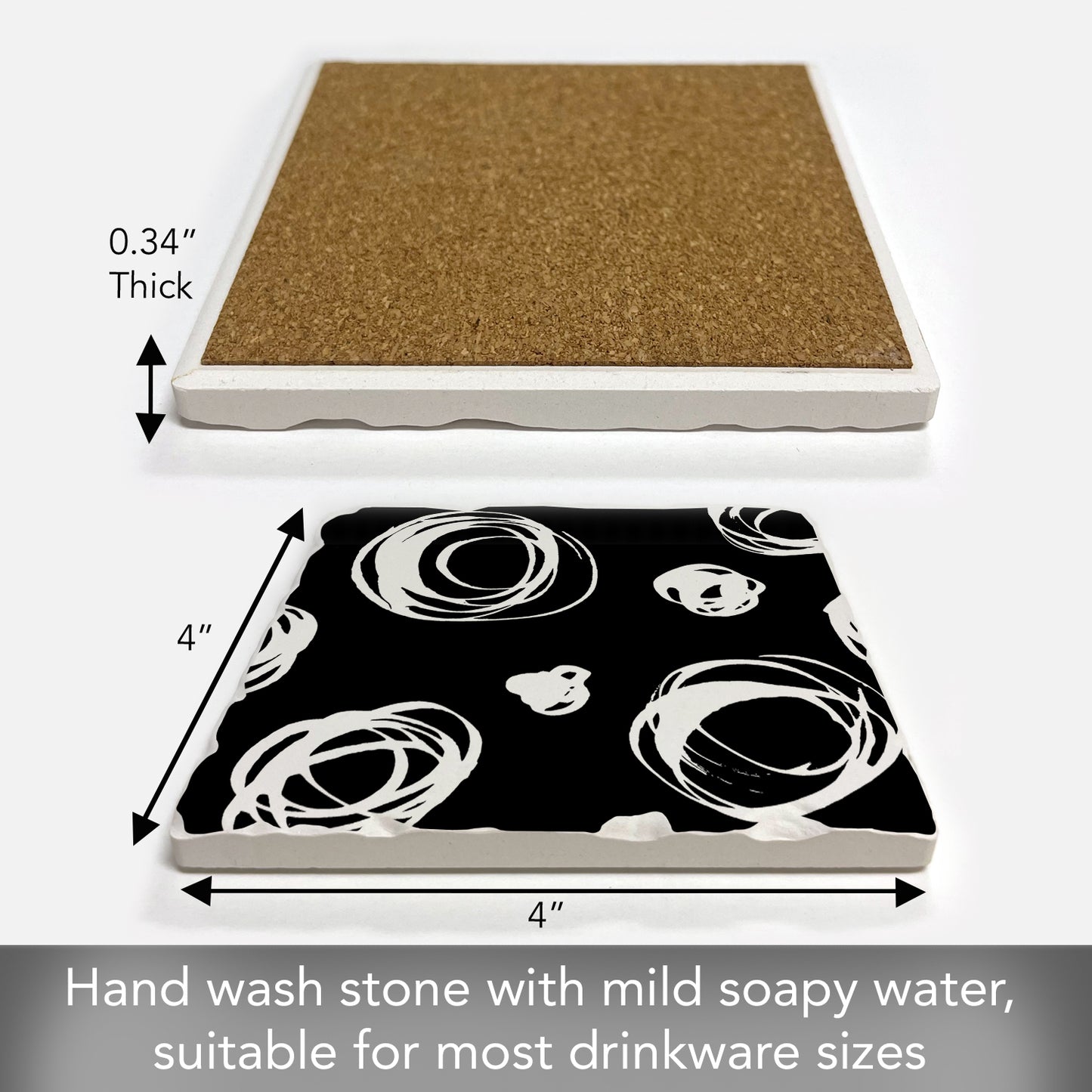Thirstystone Circles Single Tumbled Tile Stone Coaster with Protective Cork Backing Manufactured in The USA 4" Square, Colorful, Artistic, Easily Wipes Clean