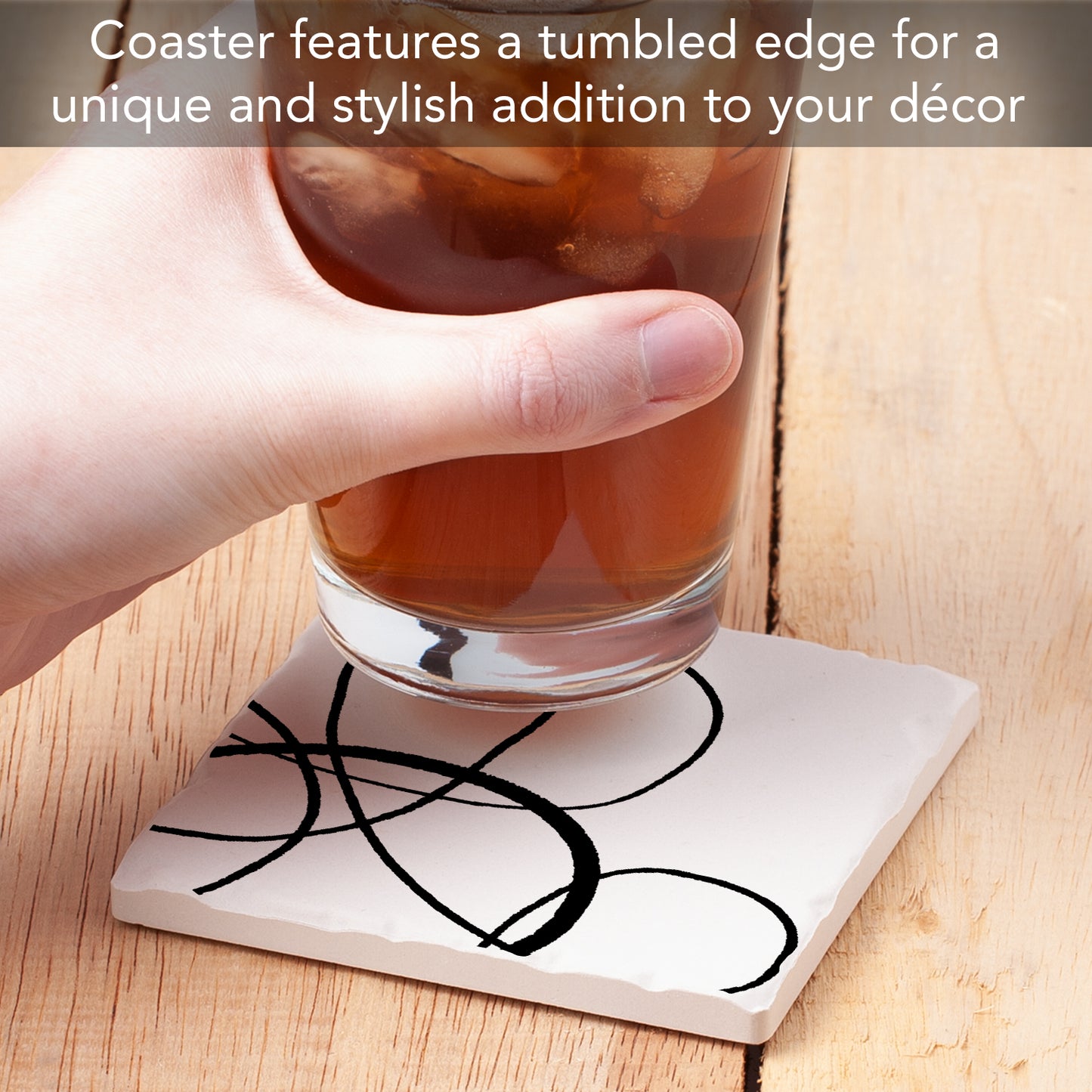 Thirstystone Black Scribbles Single Tumbled Tile Stone Coaster with Protective Cork Backing Manufactured in The USA 4" Square, Colorful, Artistic, Easily Wipes Clean